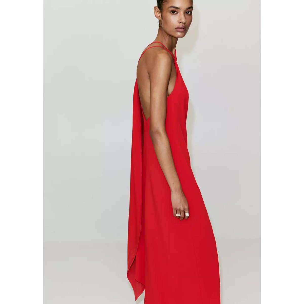 Robe asymétrique foulard rouge, MANGO