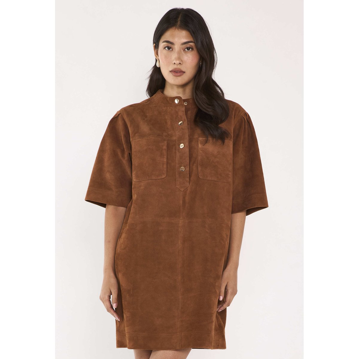 Robe droite en cuir suède PENNY camel fonce, Maison 123