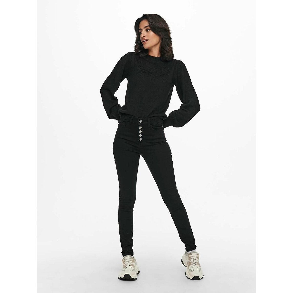 Maglione in fine maglia, collo alto nero , JDY