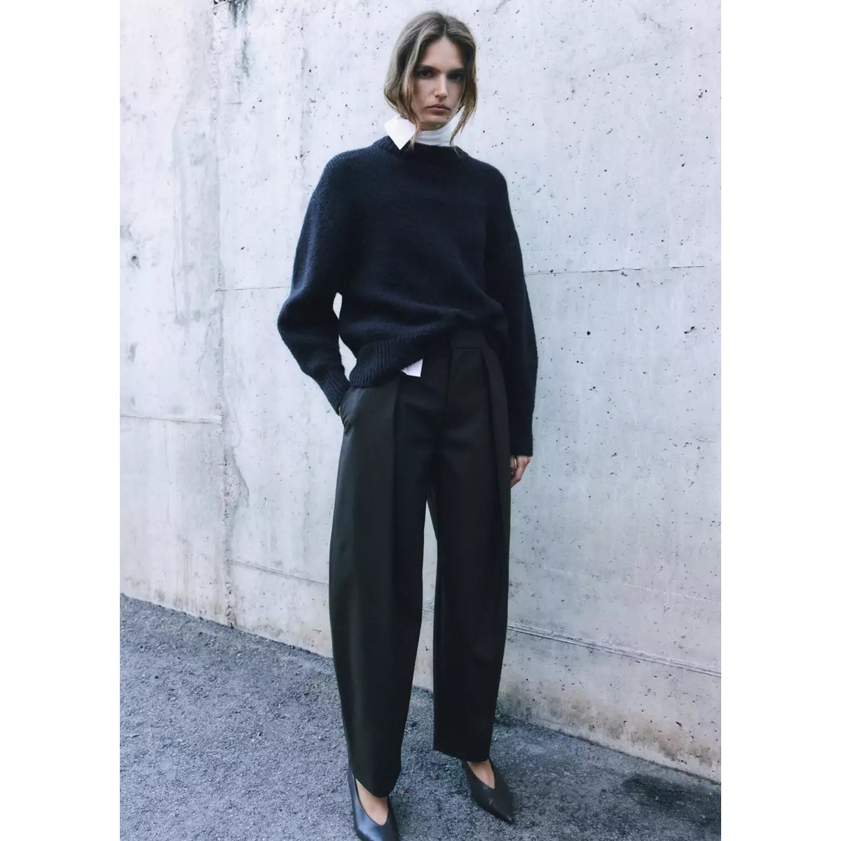 Pull en maille à col rond bleu marine, MANGO