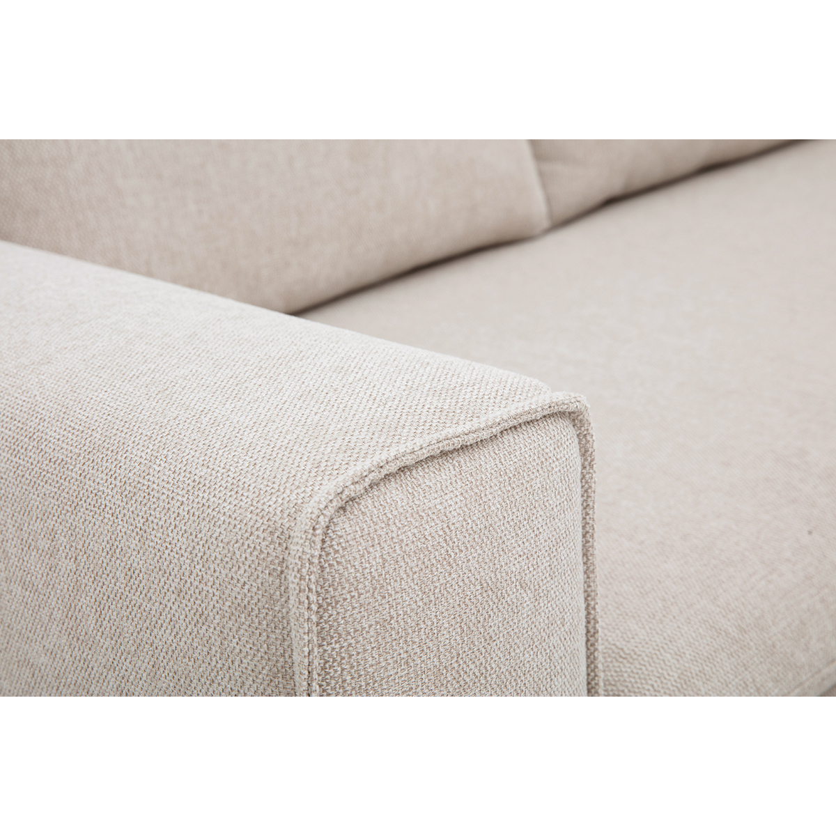 Canapé d'angle droit en tissu effet velours texturé beige et bois clair RAGNAR beige, MILIBOO