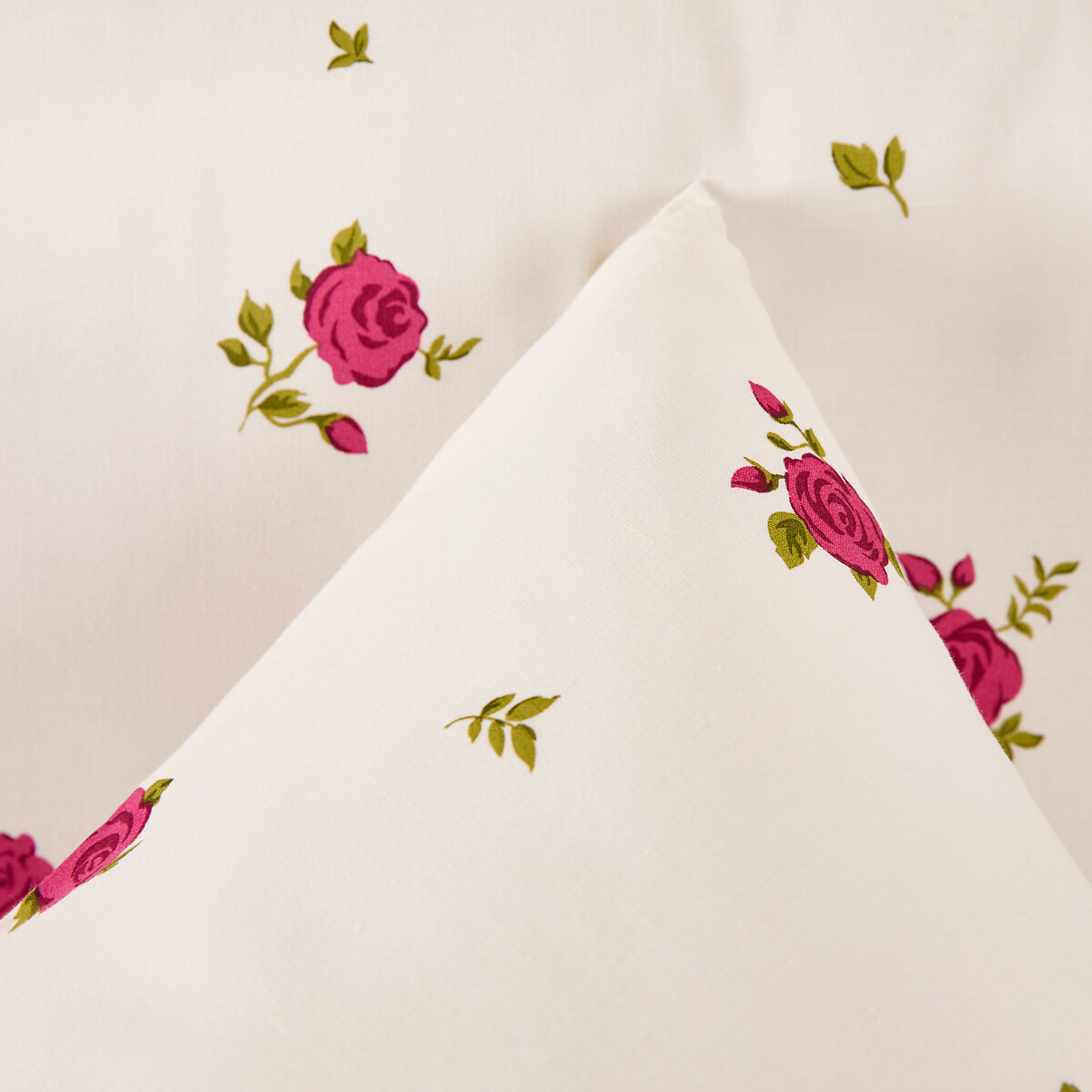Conjunto de cama en 30% algodón reciclado, funda de almohada cuadrada, estampado de rosas, ROSAN estampado con fondo crudo, LA REDOUTE INTERIEURS