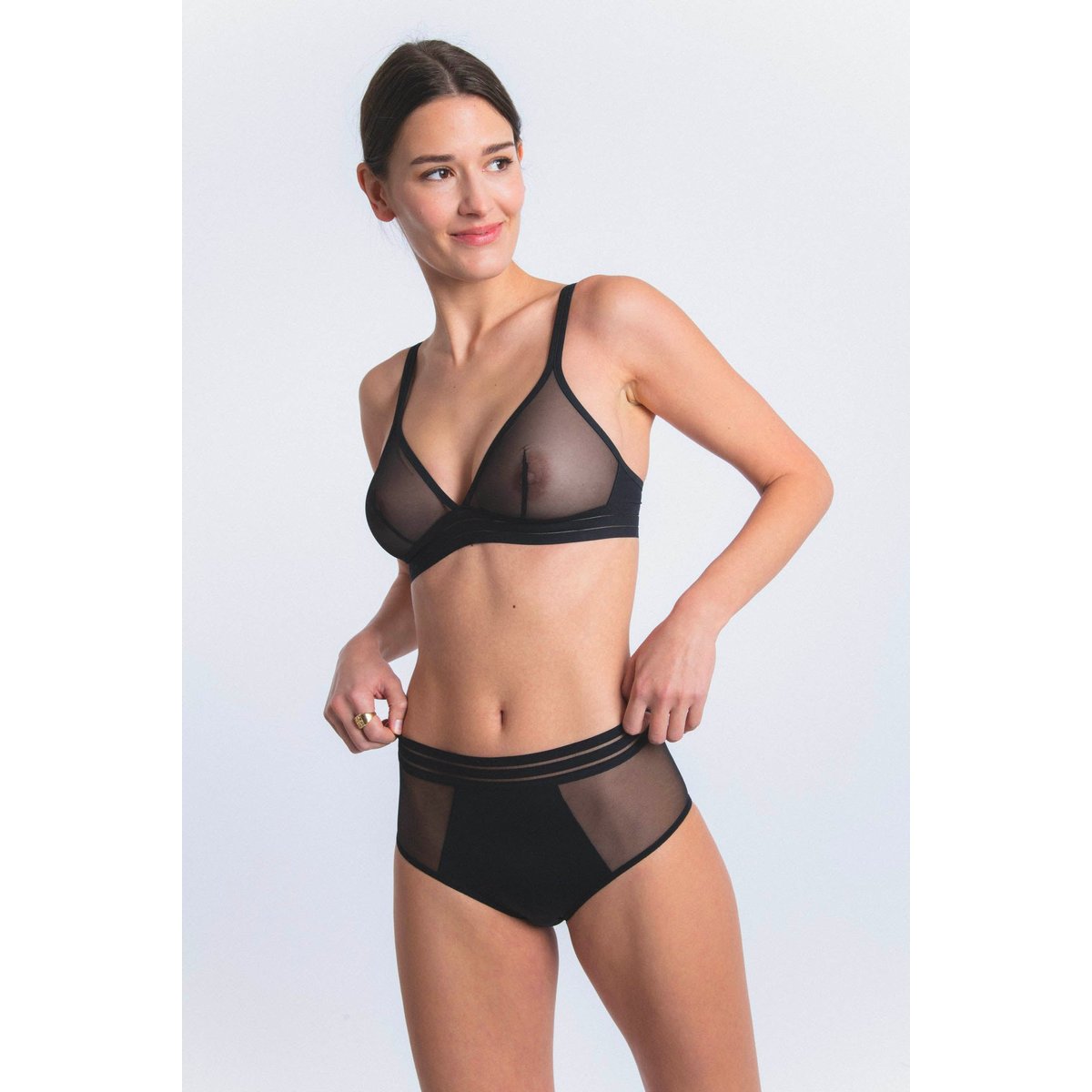 Culotte haute en microfibre et tulle NUFIT noir, MAISON LEJABY