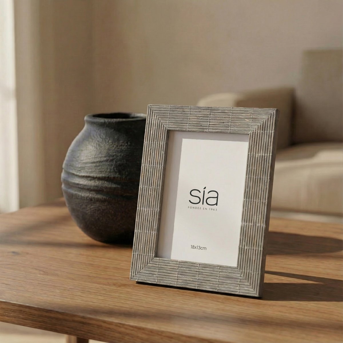 Cadre photo en bambou H24 BALI gris, SIA DECO
