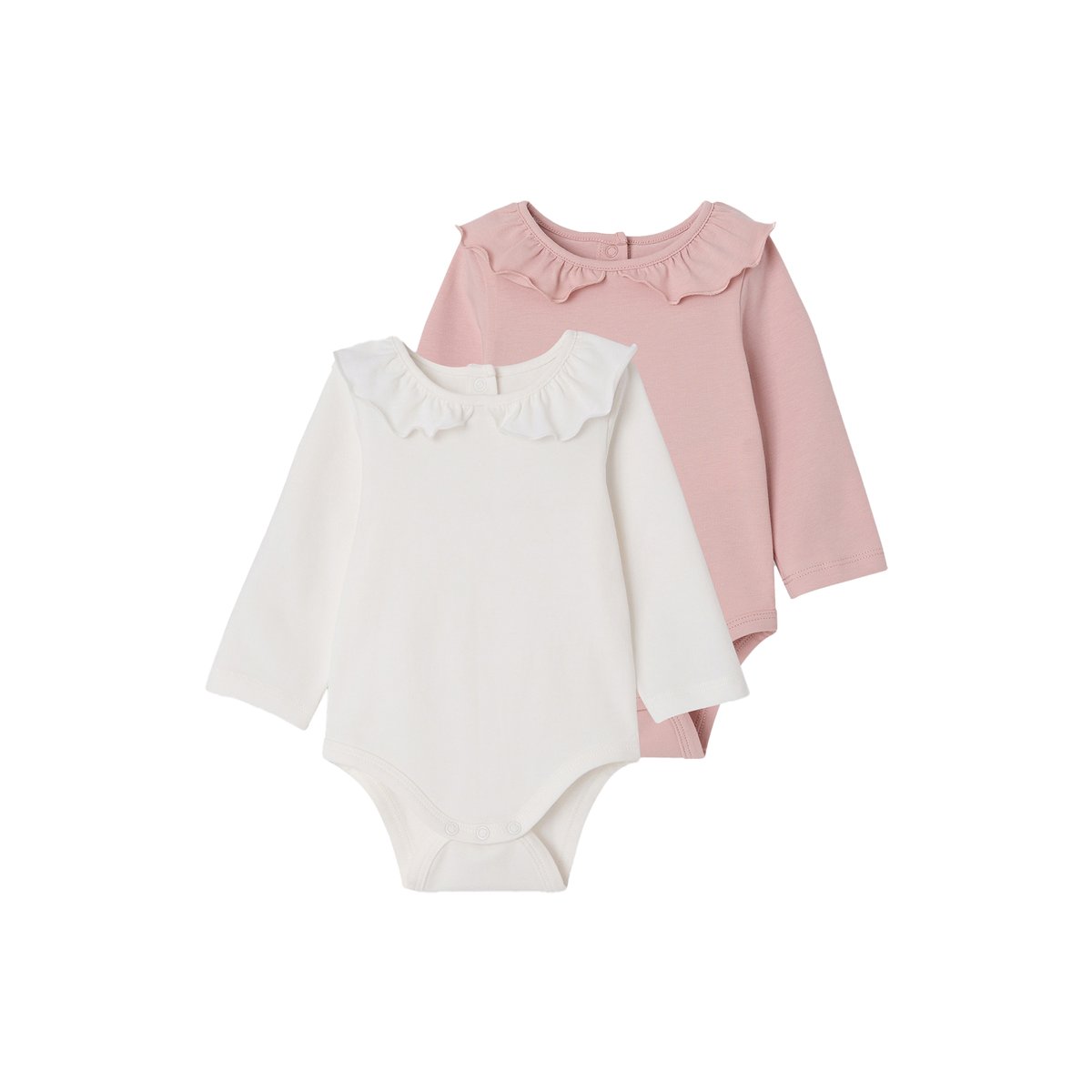 Lot de 2 bodies naissance manches longues à col rose pâle, VERTBAUDET