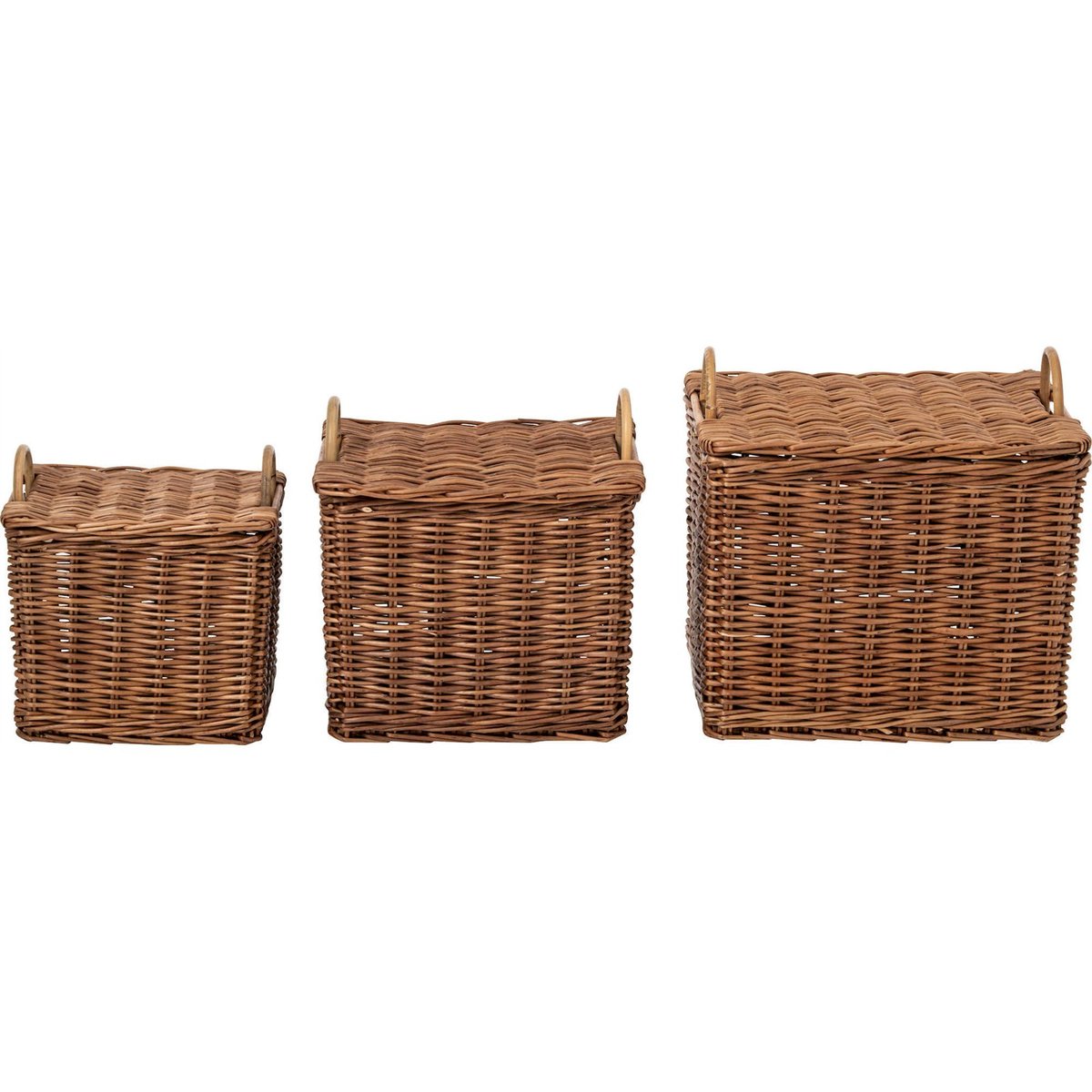 Set de 3 paniers en osier avec anses naturel et rouille, RECOLLECTION