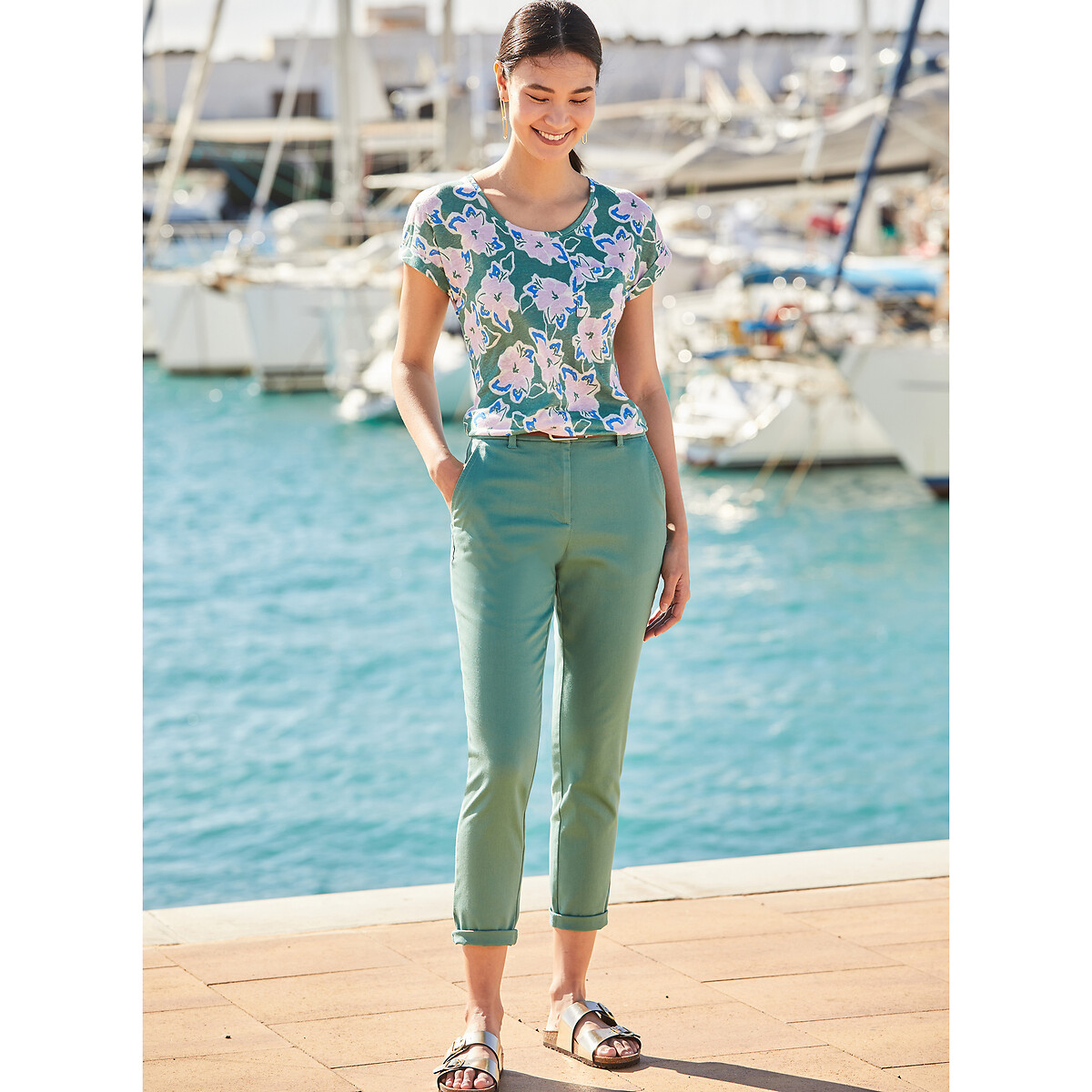 Pantaloni dritti chino, sargia stretch navy, ANNE WEYBURN
