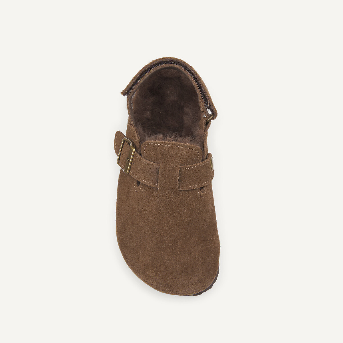 Kids Faux Fur Lined Suede Clog Mules brown, LA REDOUTE COLLECTIONS
