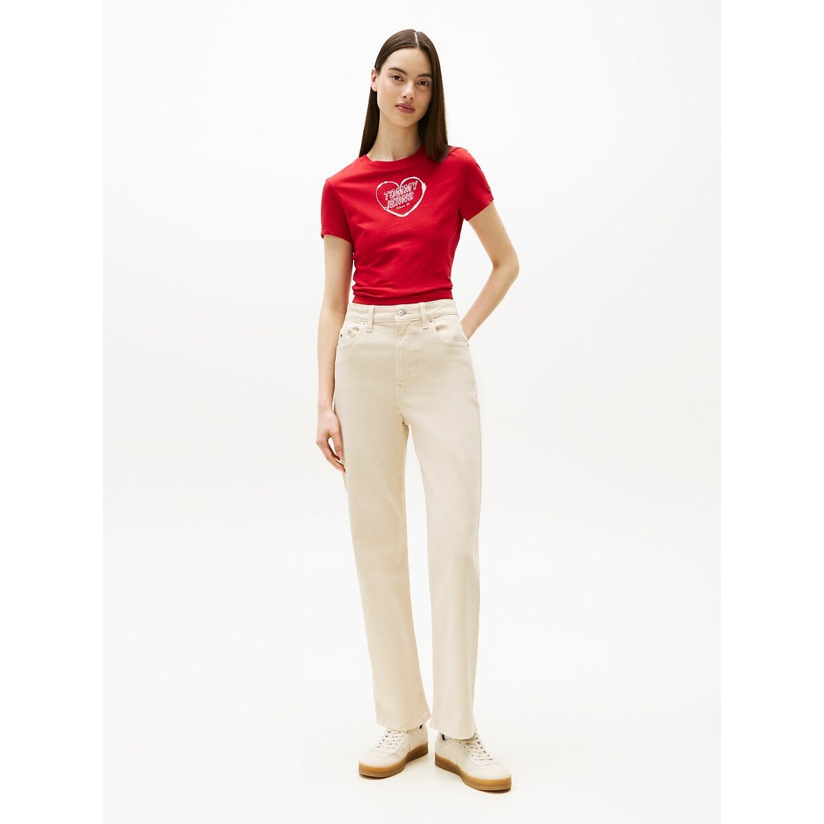 Slim Fit Trousers with High Waist beige, TOMMY JEANS