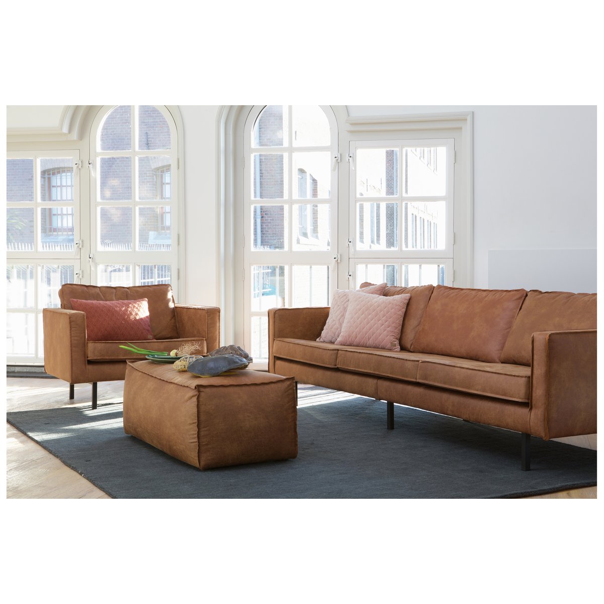 Pouf rectangulaire vintage - BRONCO cognac, BEPUREHOME