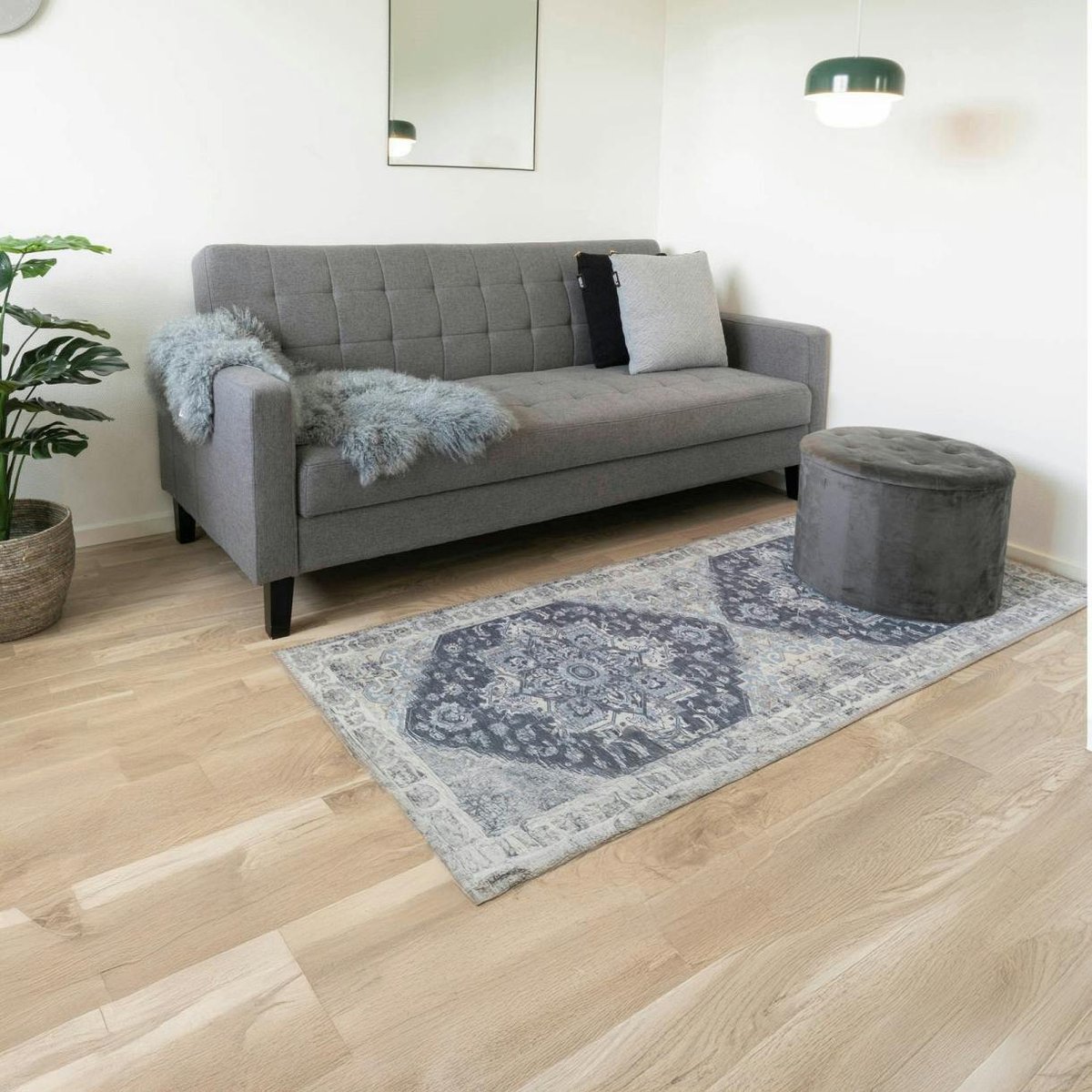 Tapis de couloir vintage tons bleus FEZ noir, PIER IMPORT
