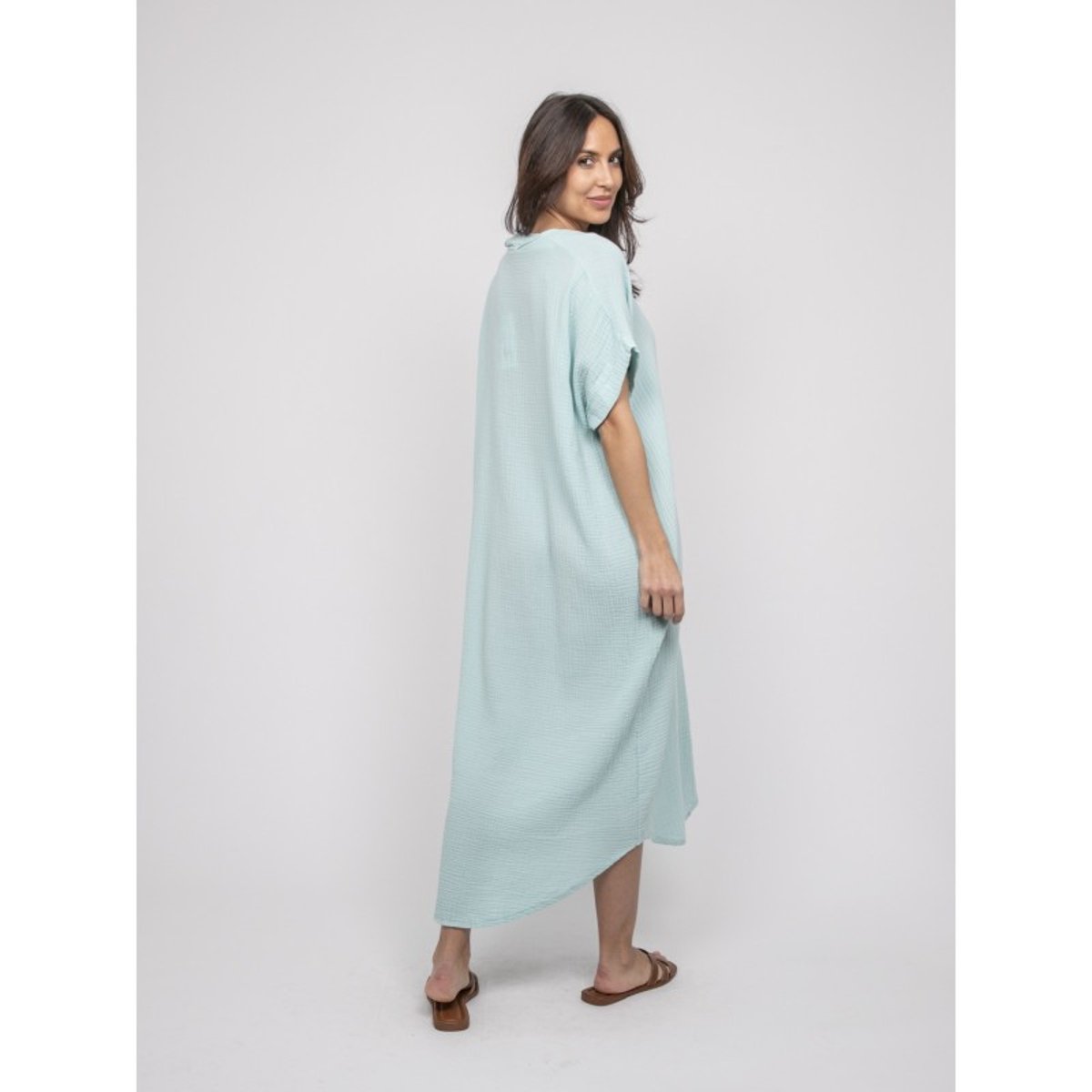 Robe Longue Gaze De Coton Ipelor vert d'eau, DONA LISA