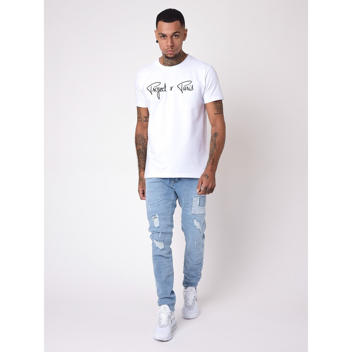 Jean skinny avec empiècements style patch bleu clair, PROJECT X