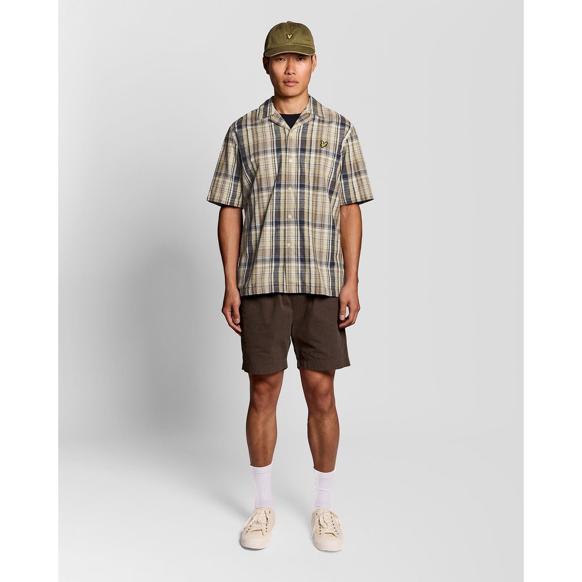 Chemise manches courtes en lin à carreaux vert herbe, LYLE & SCOTT