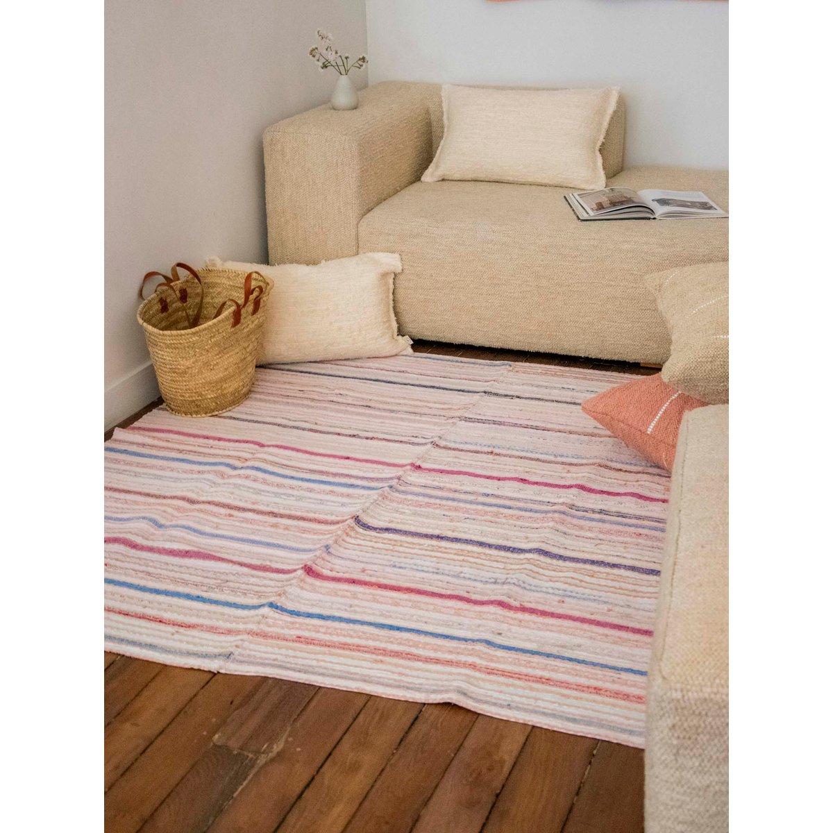 Tapis à petites rayures colorées Olivier N°127 - Bon état multicolore, DEBONGOUT
