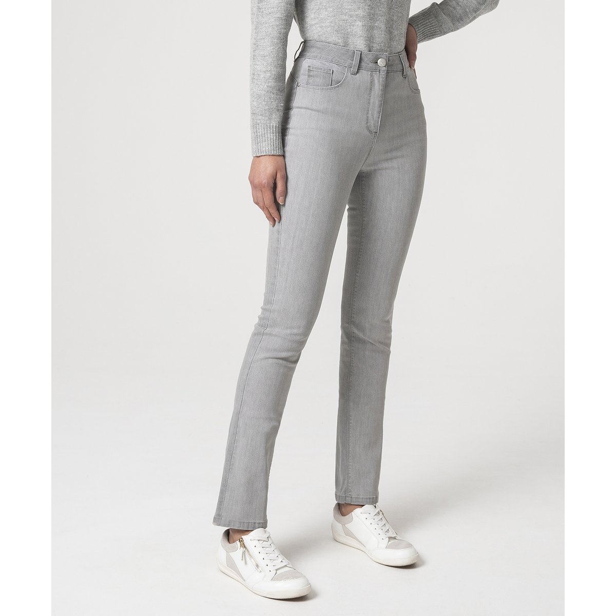 Jean taille haute Perfect Fit - Petite gris clair, DAMART