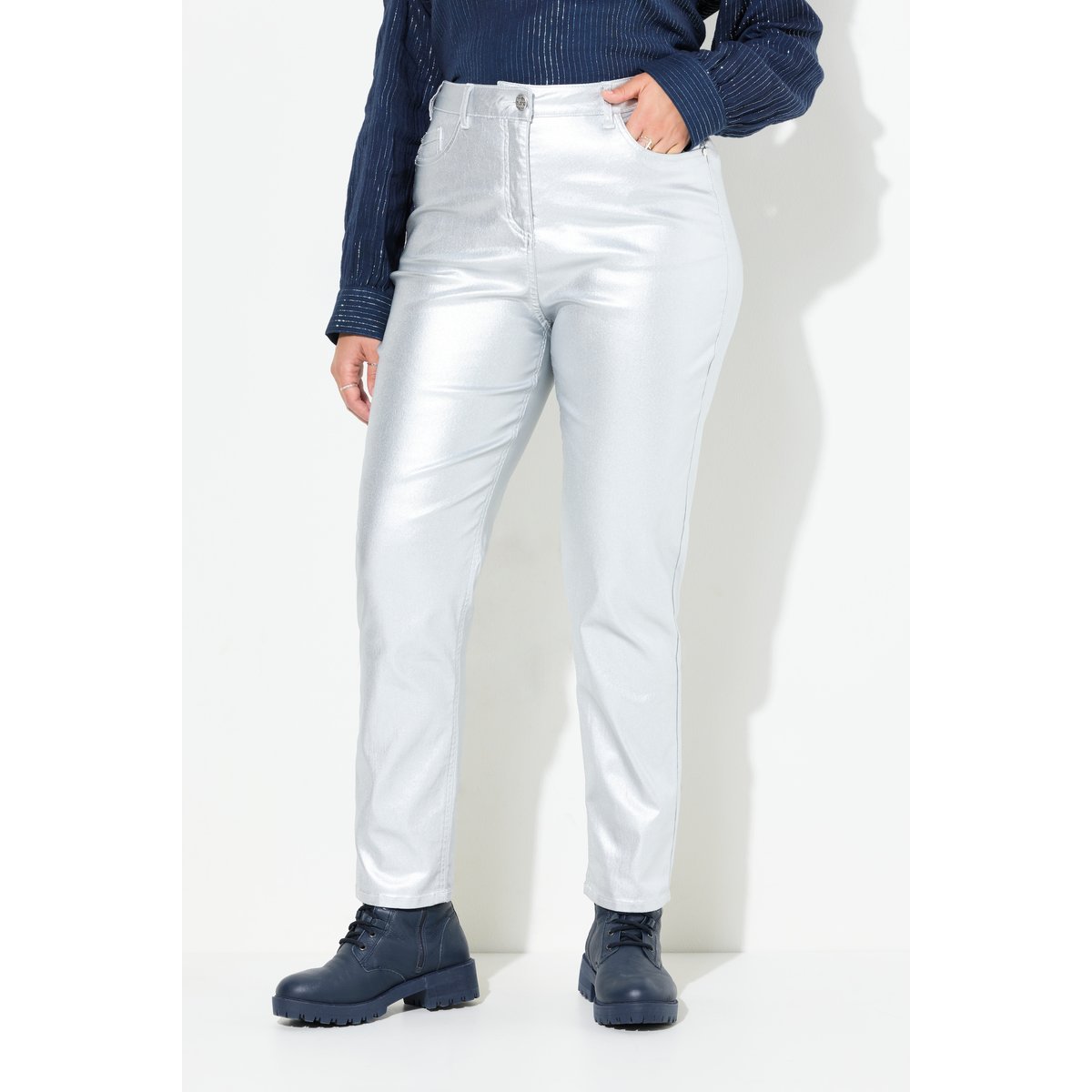 Jean Mom avec ceinture confort argent, ULLA POPKEN