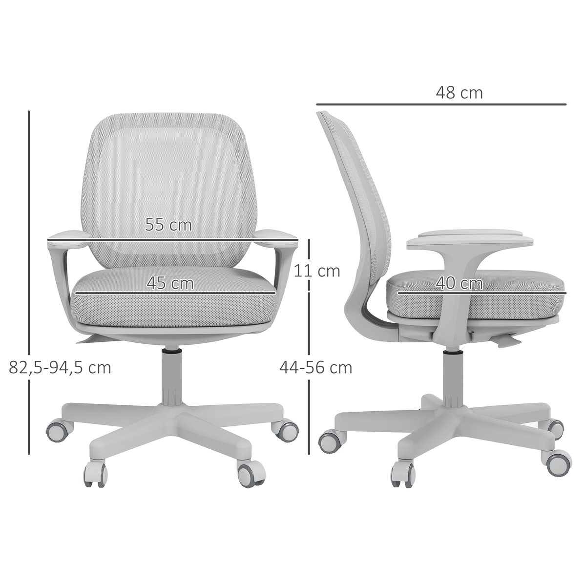 Chaise de bureau Maille Gris gris, HOMCOM