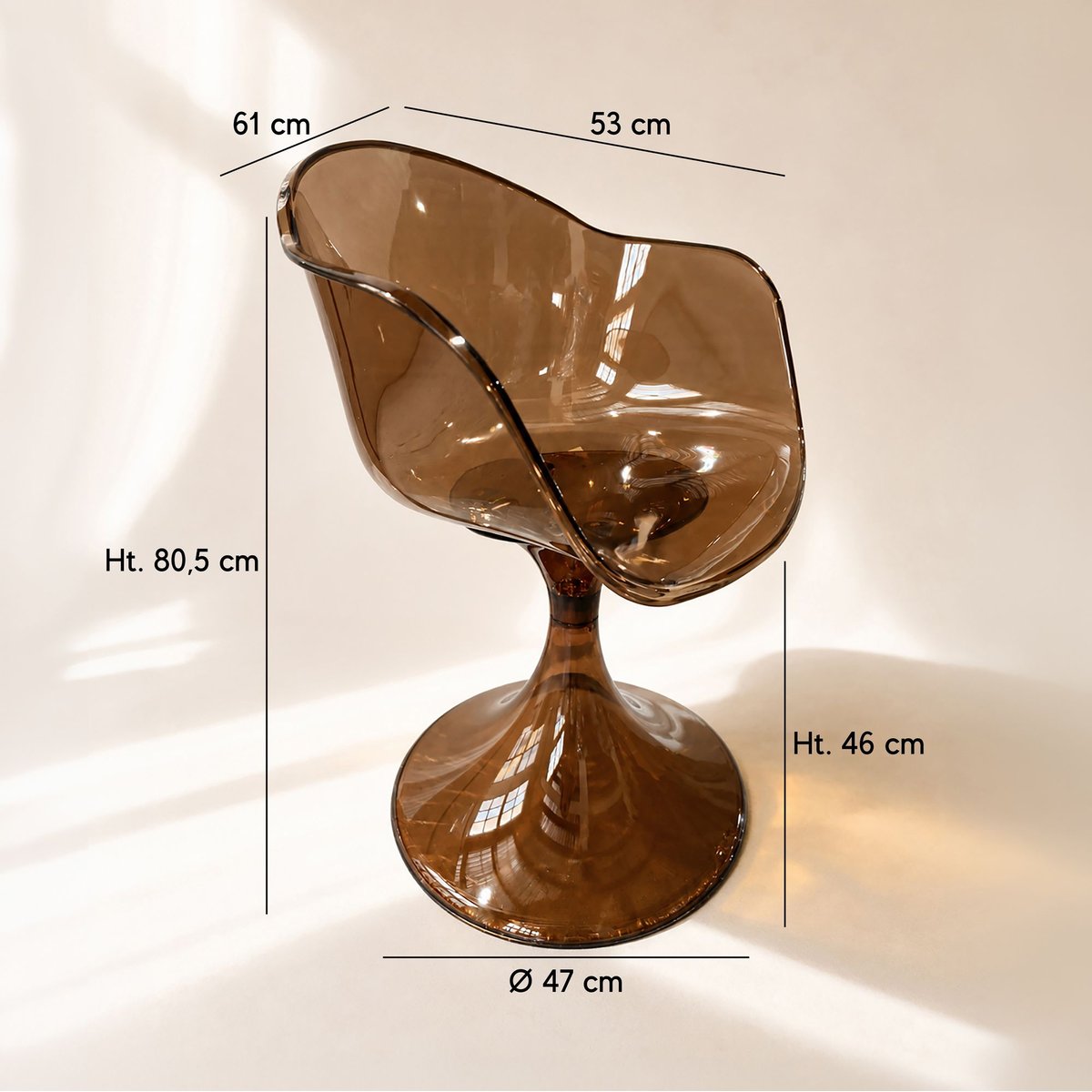 Lot de 2 fauteuils de table en résine acrylique, GLAM marron, NOW'S HOME