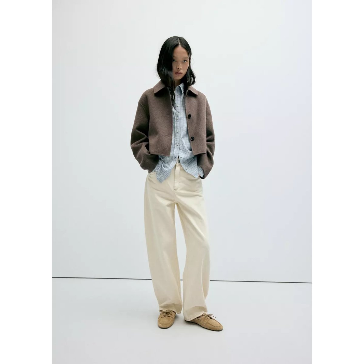 Veste laine revers marron moyen, MANGO