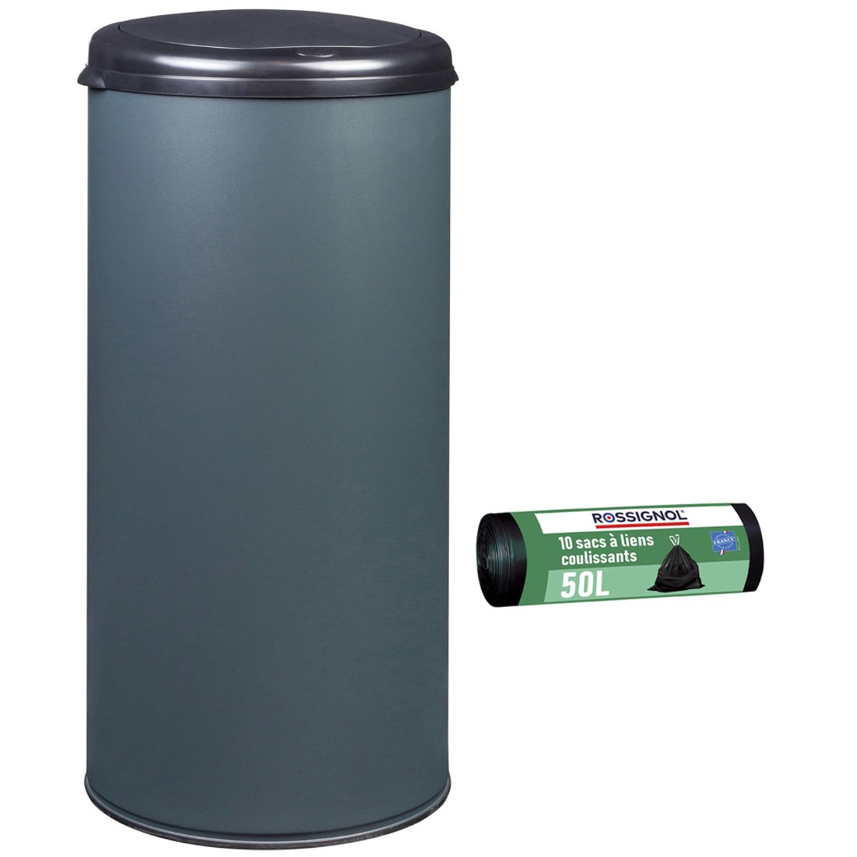 Poubelle de cuisine touch 45L et 10 sacs poubelle 50L - HANDTOUCH gris anthracite, ROSSIGNOL