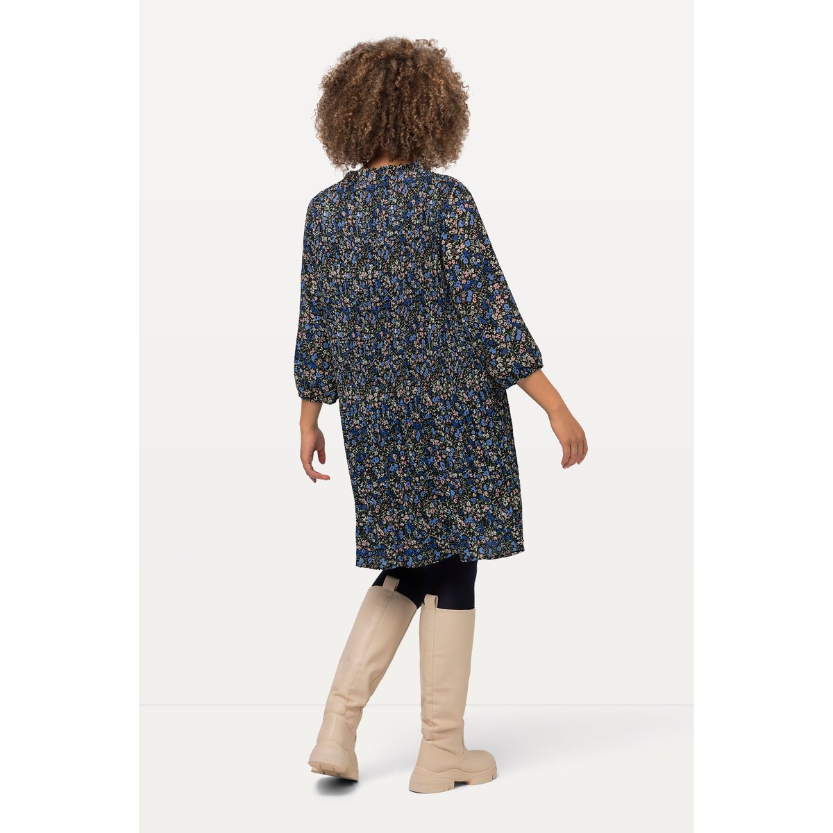 Robe courte plissée avec manches marine, ULLA POPKEN