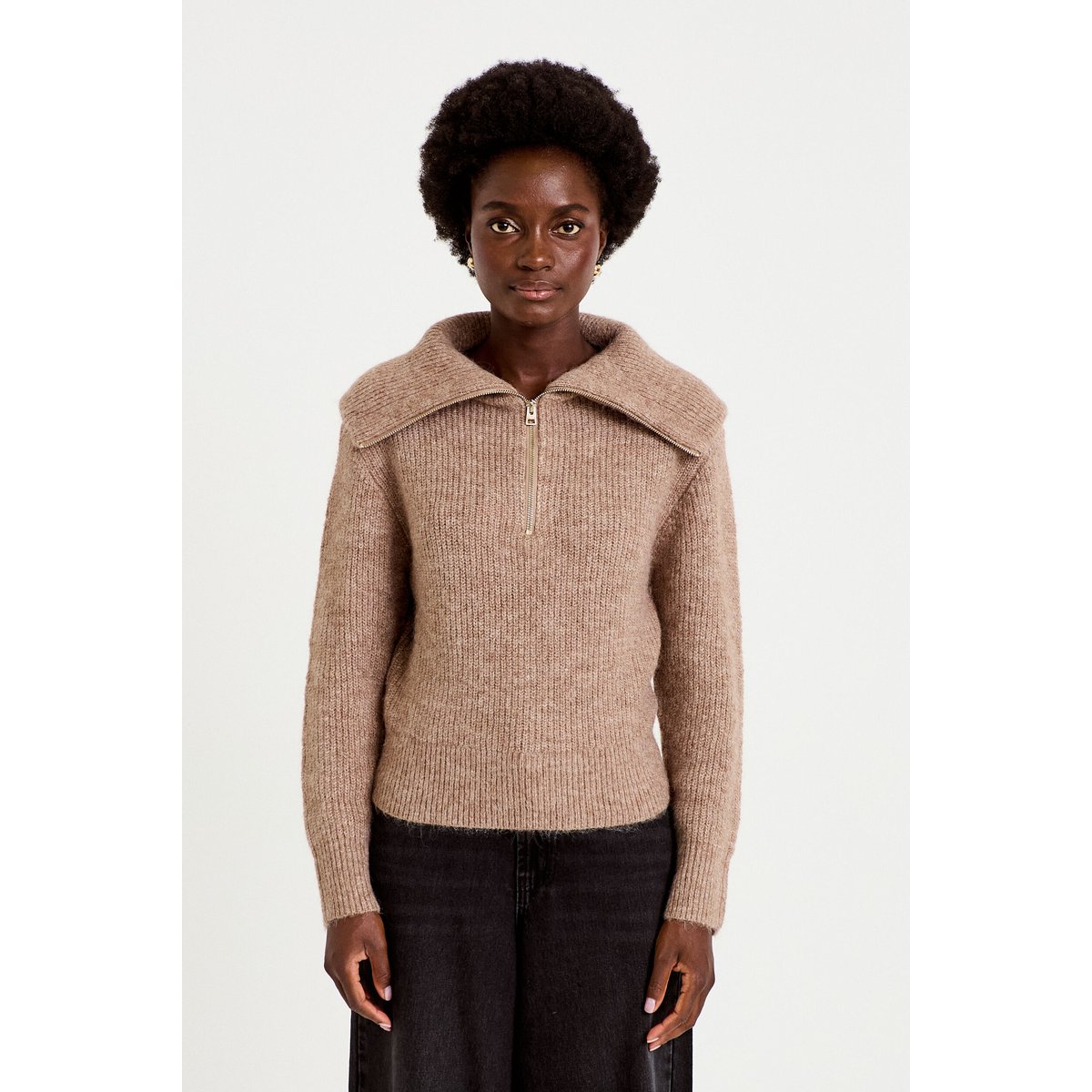 Pull col camionneur manches longues beige, CACHE CACHE