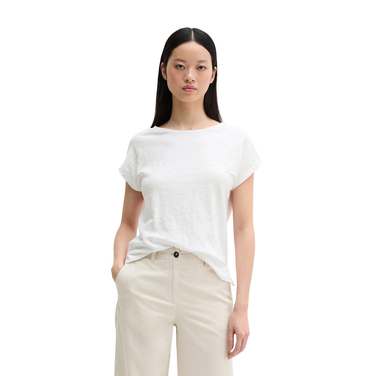 T-shirt DfC regular en jersey slub doux en coton blanc, MARC O'POLO