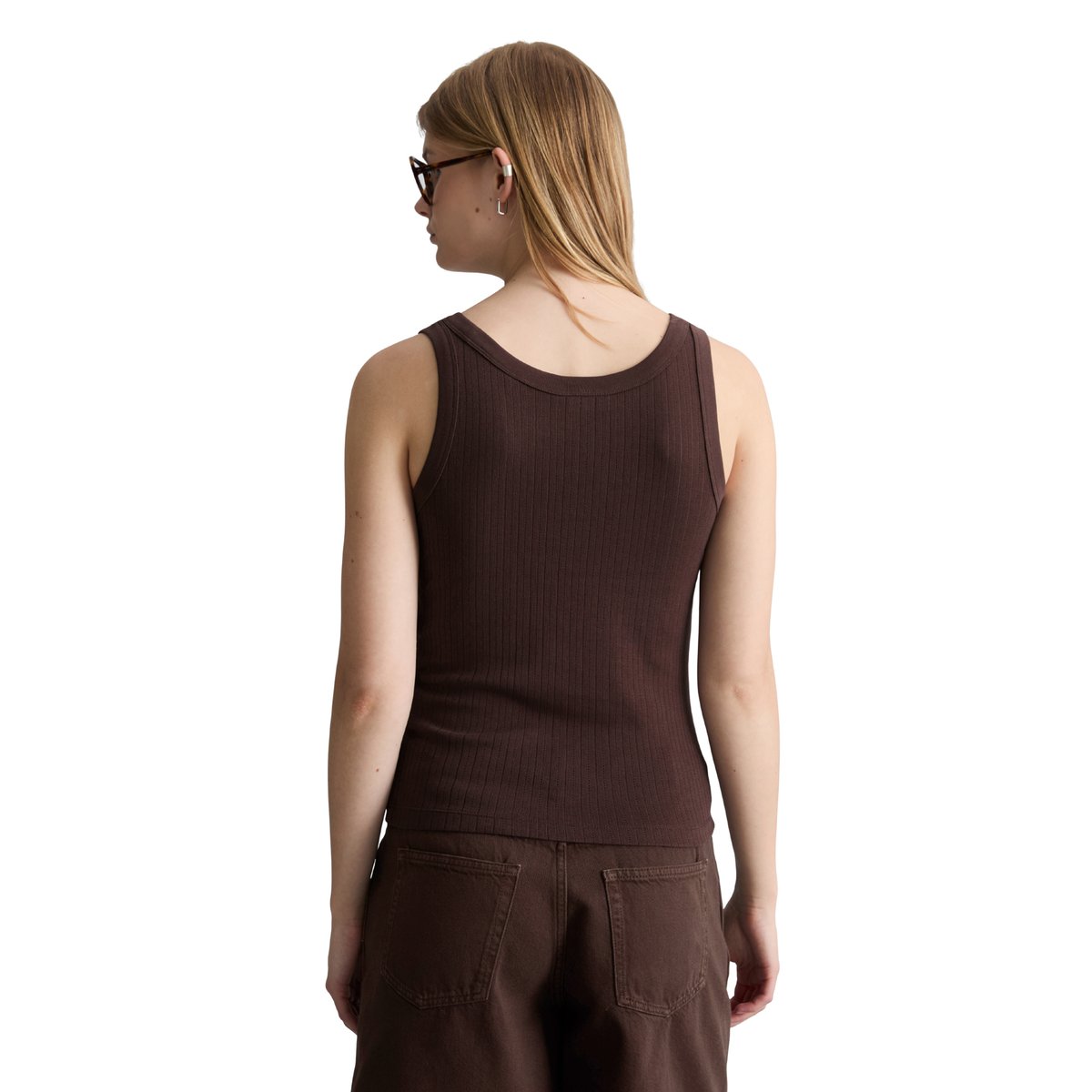 Pointelle-Top slim en jersey de coton doux rouge foncé, MARC O’POLO DENIM