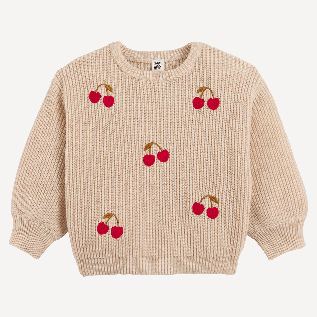 Embroidered Cherry Chunky Knit Crew Neck Jumper beige, LA REDOUTE COLLECTIONS