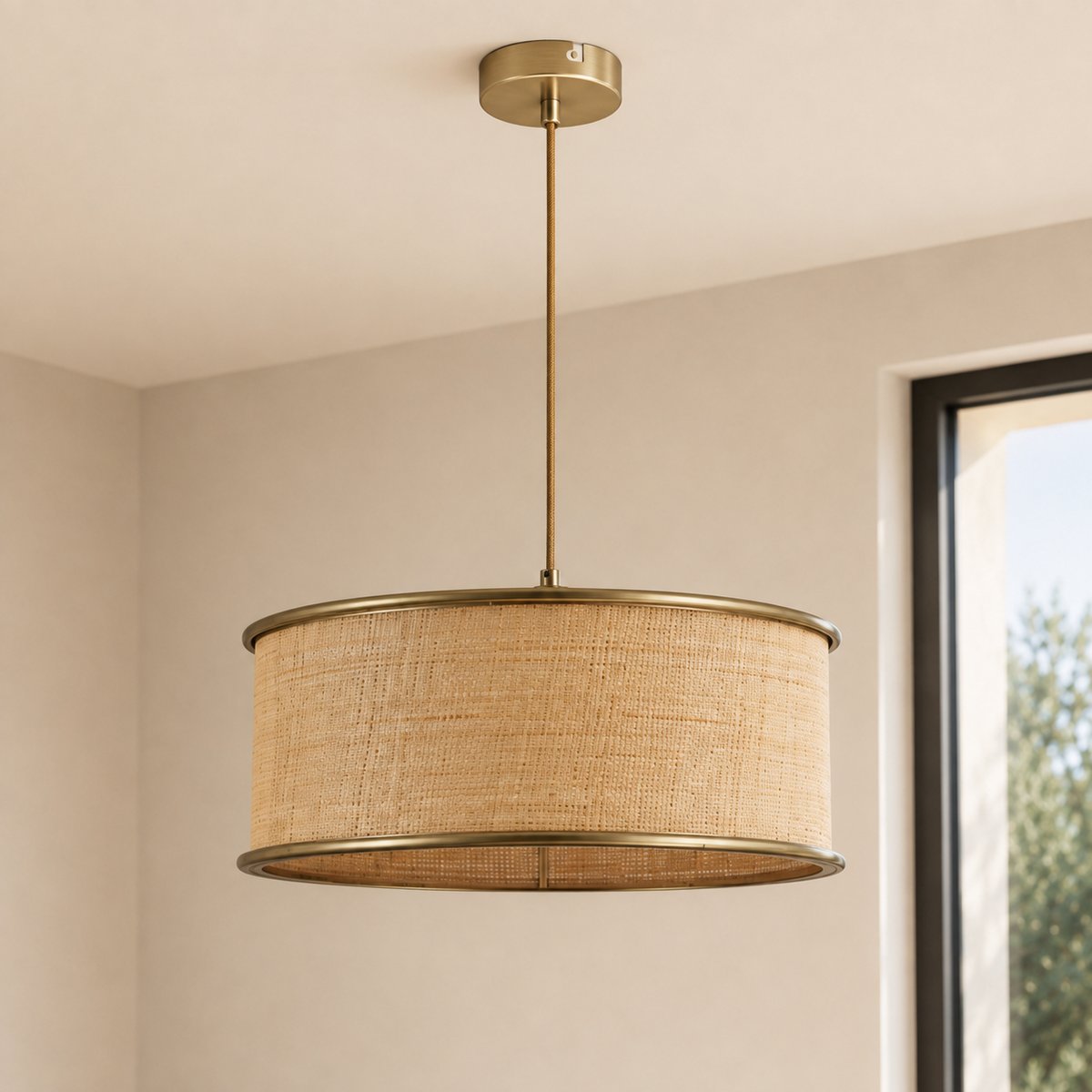 Suspension en fibre naturelle D47 cm - BOB beige, MAISON PAVANE