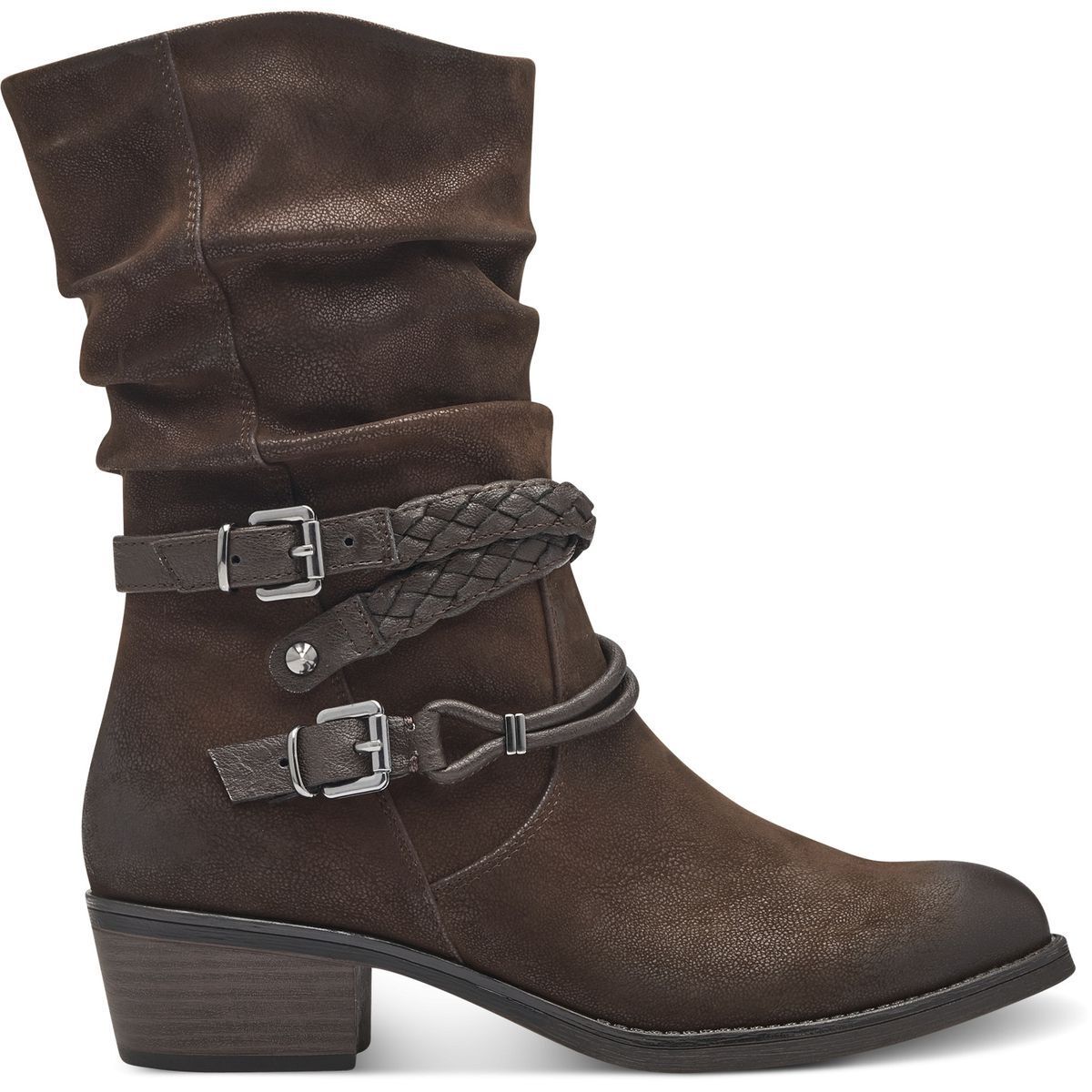 Bottine talon bloc marron antilope combiné, MARCO TOZZI
