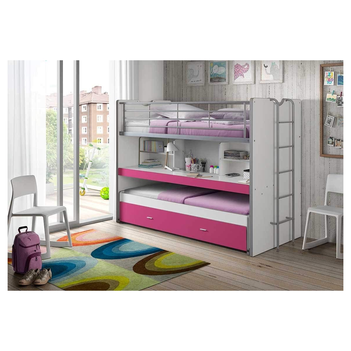 BONNY Compact80 Lits superposés 2 couchages Fuchsia couleur unique, VIPACK