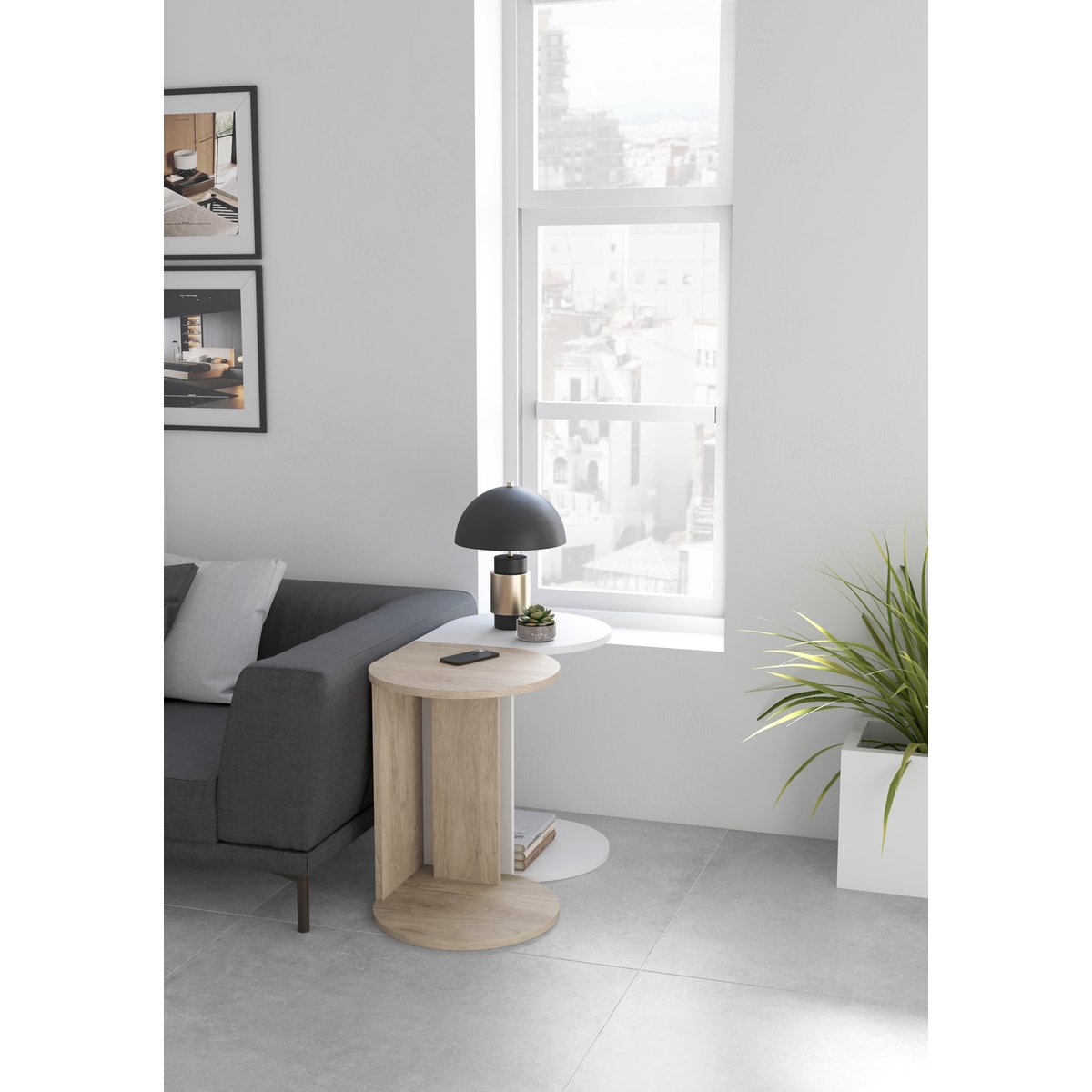 Table d'appoint-guéridon placard, TRÉBOL blanc, HERDASA
