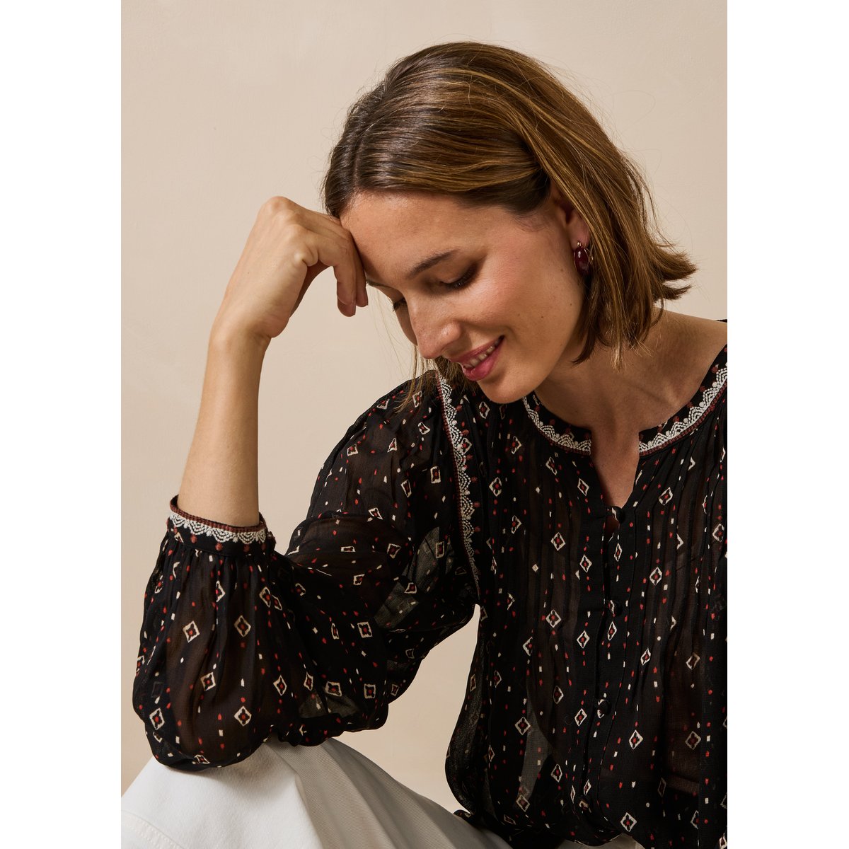 Chemise manches longues à imprimé noir, LA FEE MARABOUTEE