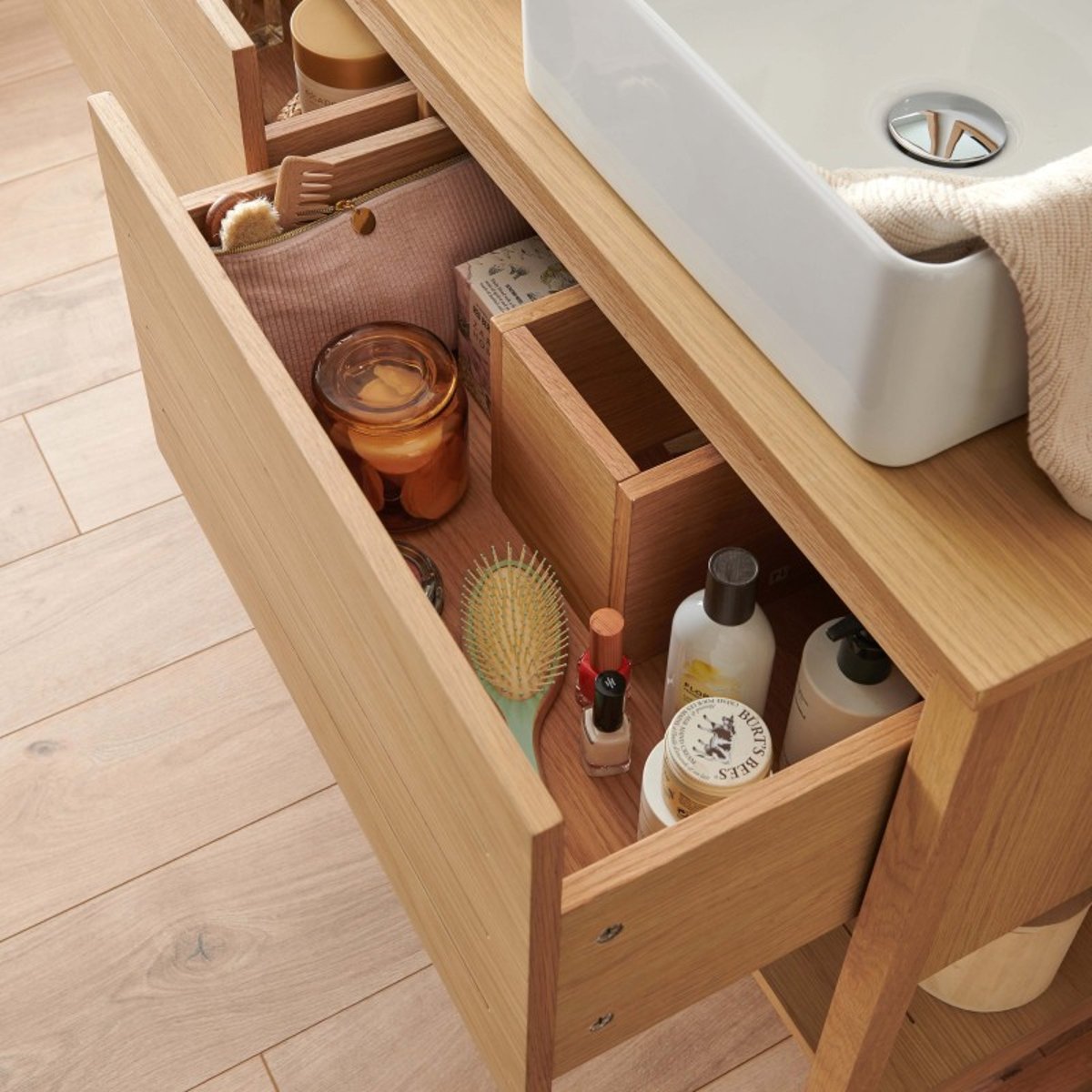 Meuble double +vasque +miroir ATOLL bois clair, MOB IN