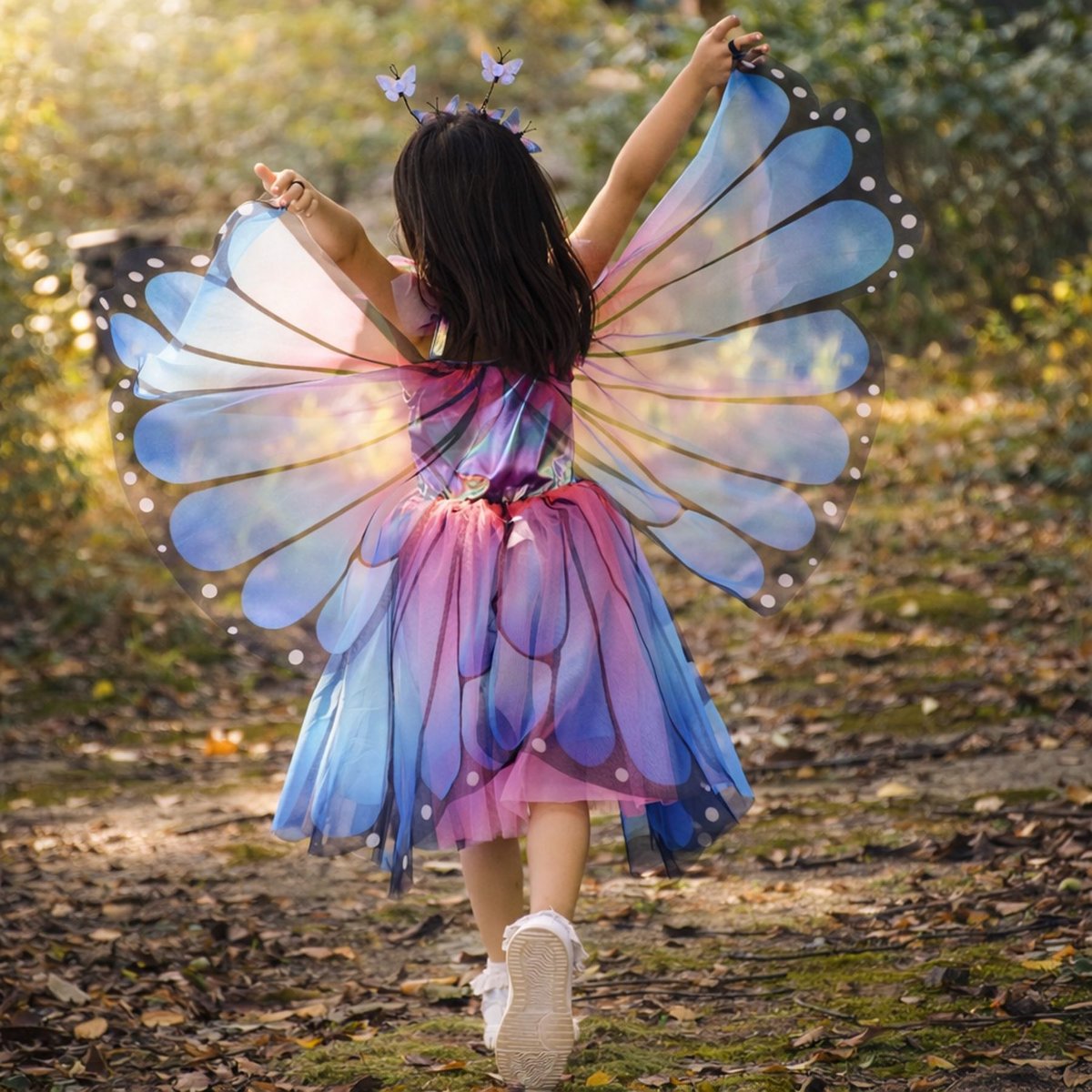 Déguisement enfant – Robe de fée papillon avec ailes et serre-tête bleu, GREAT PRETENDERS