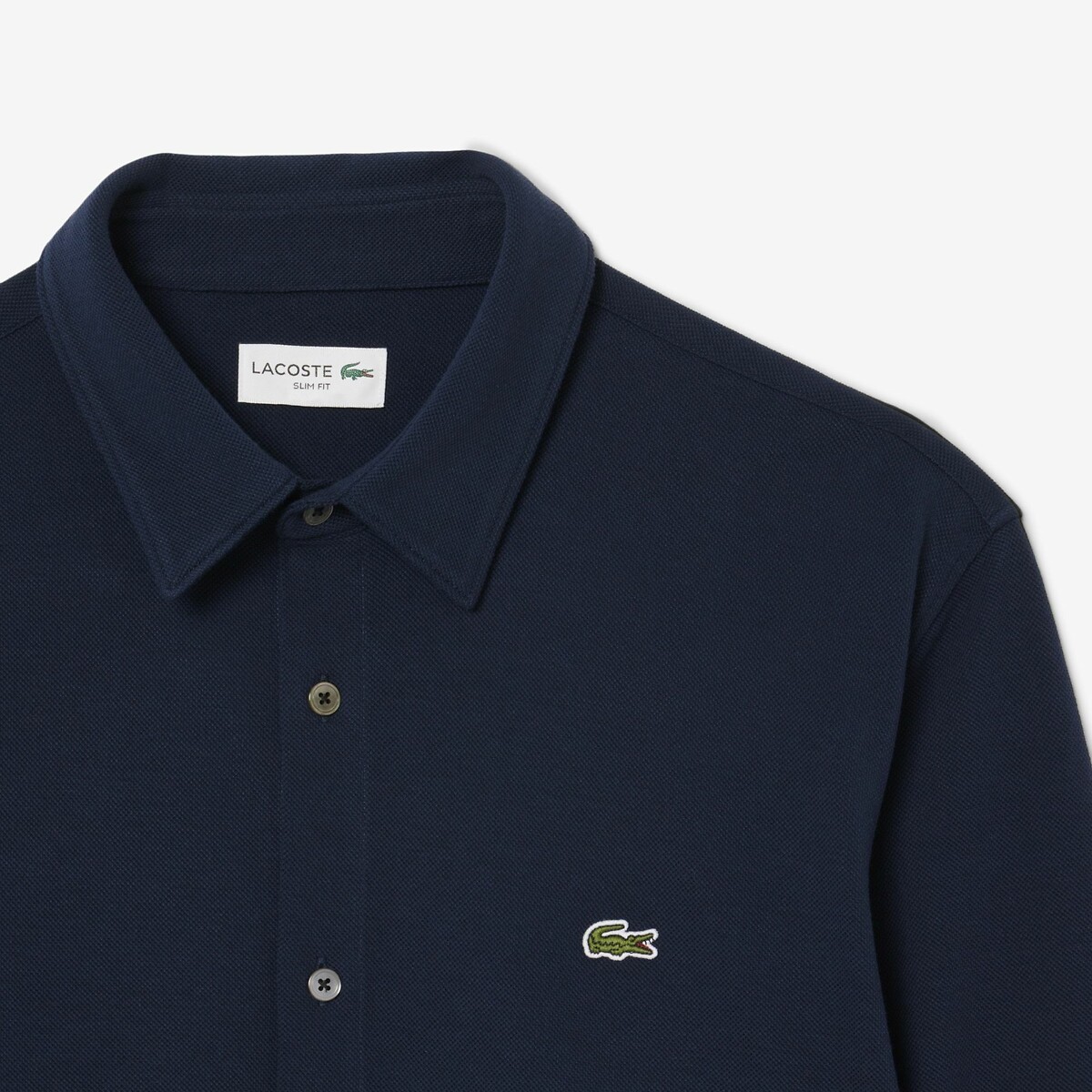 Chemise slim fit en coton piqué bleu marine, LACOSTE