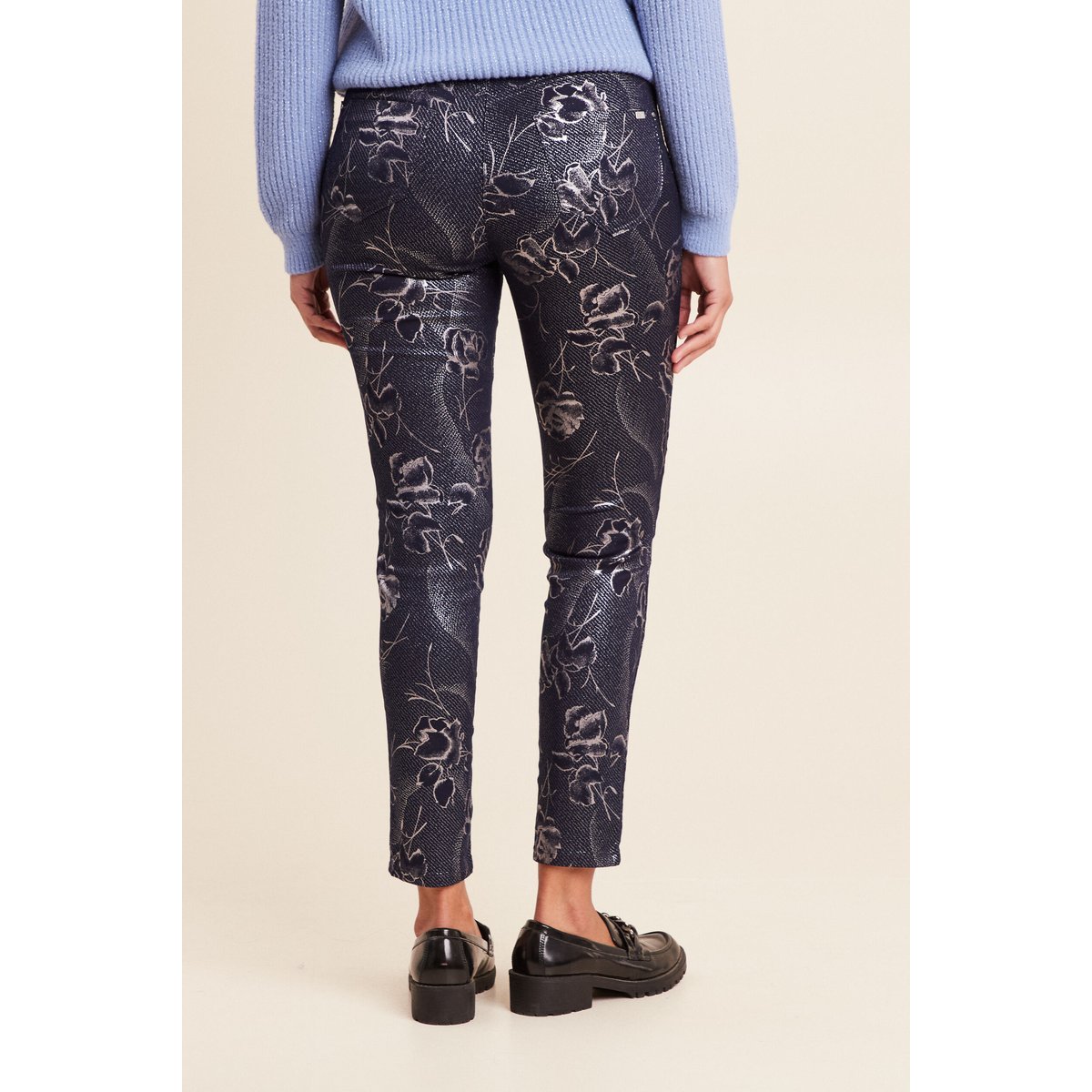 Pantalon ajusté enduit 7/8ème bleu, BREAL
