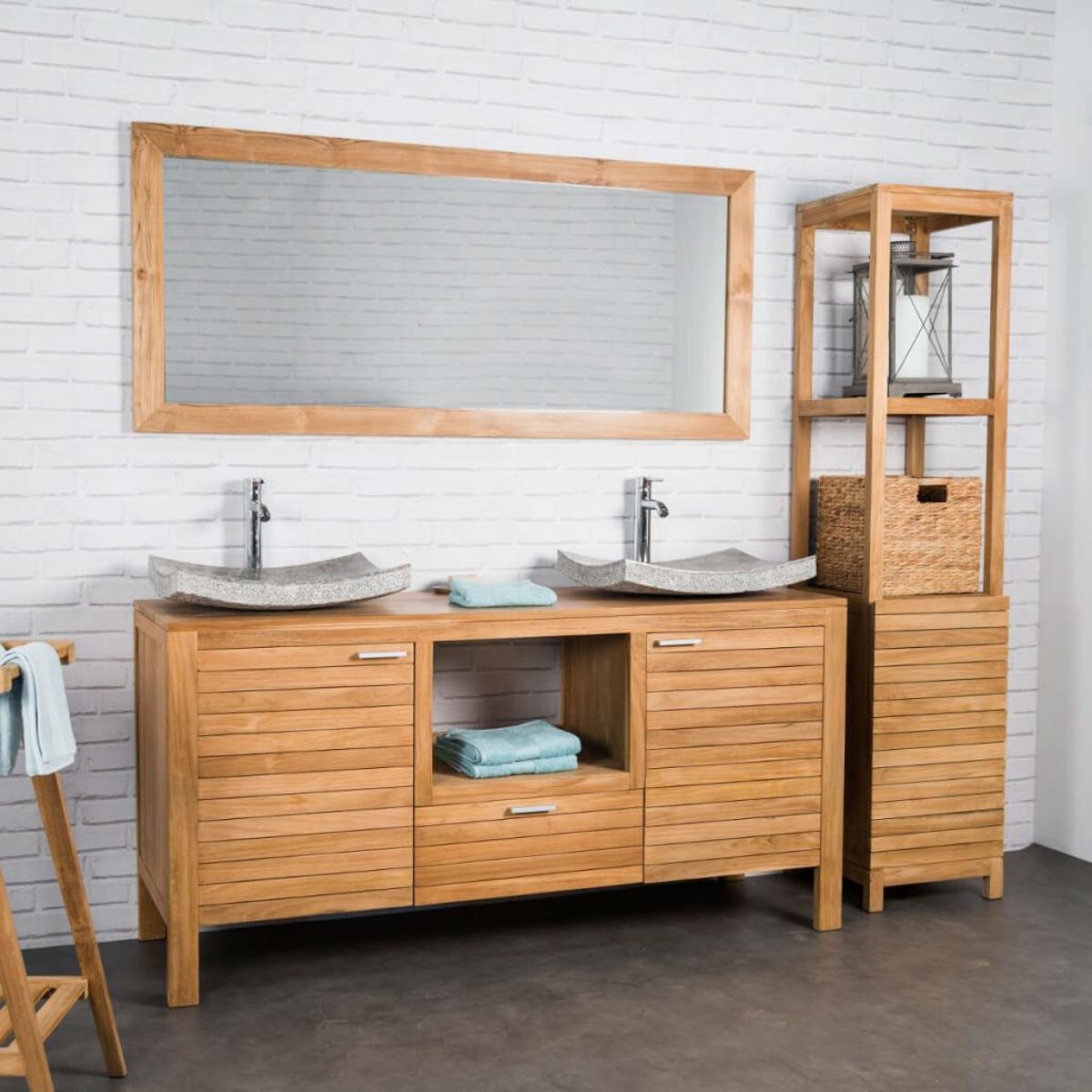 Grand miroir en teck massif rectangle 160 x 70 naturel, WANDA COLLECTION