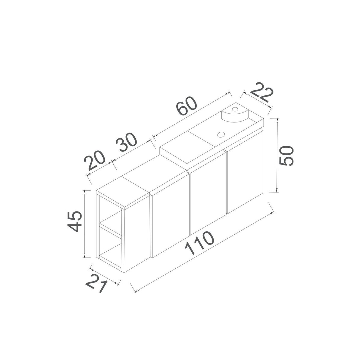 Meuble + vasque lave-mains suspendu 110 cm IRIS cachemire, PIER IMPORT