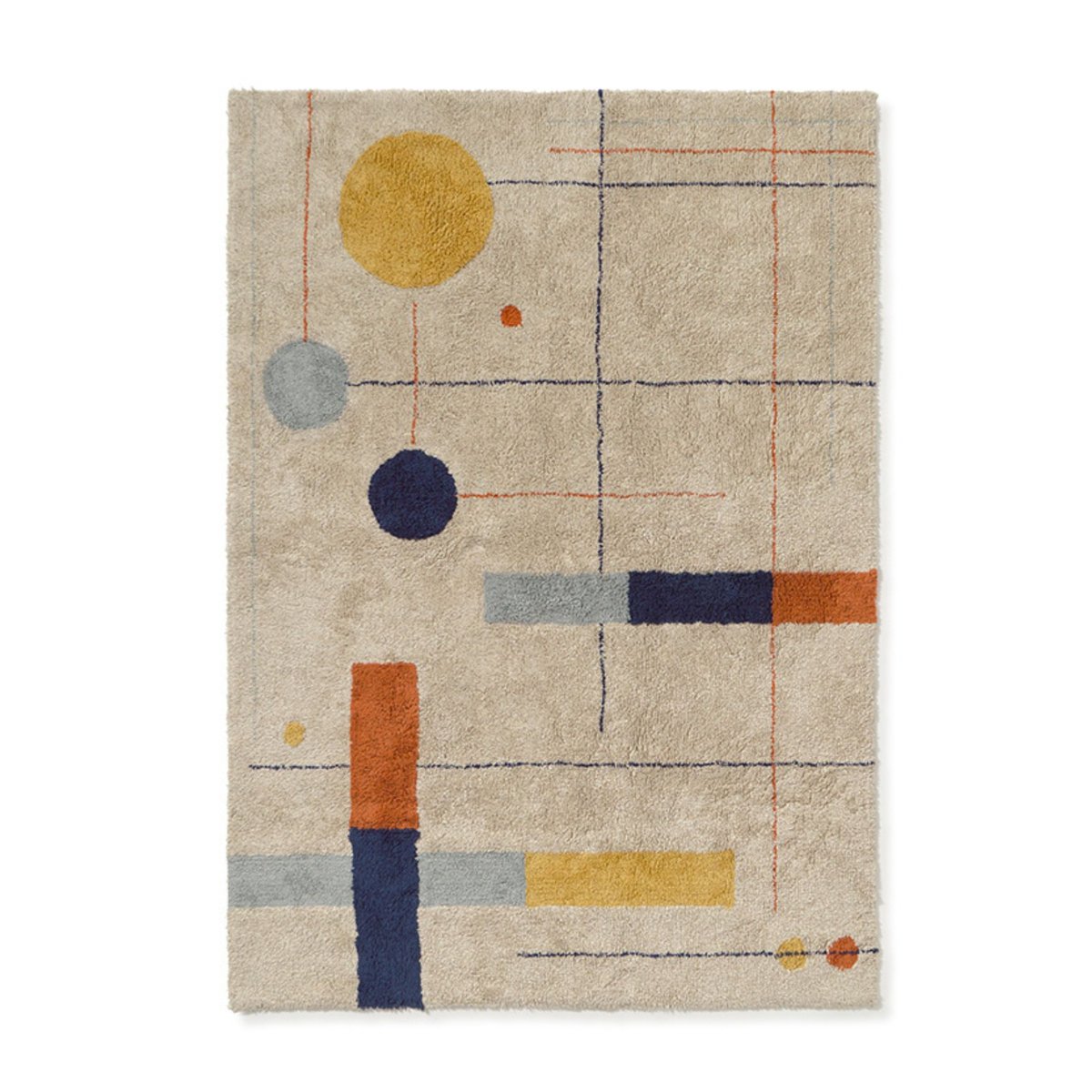 Tapis lavable à motifs géométriques rectangulaires LESS IS MORE bleu marine baleine, terracotta, miel foncé, beige à pois, naturel, LORENA CANALS