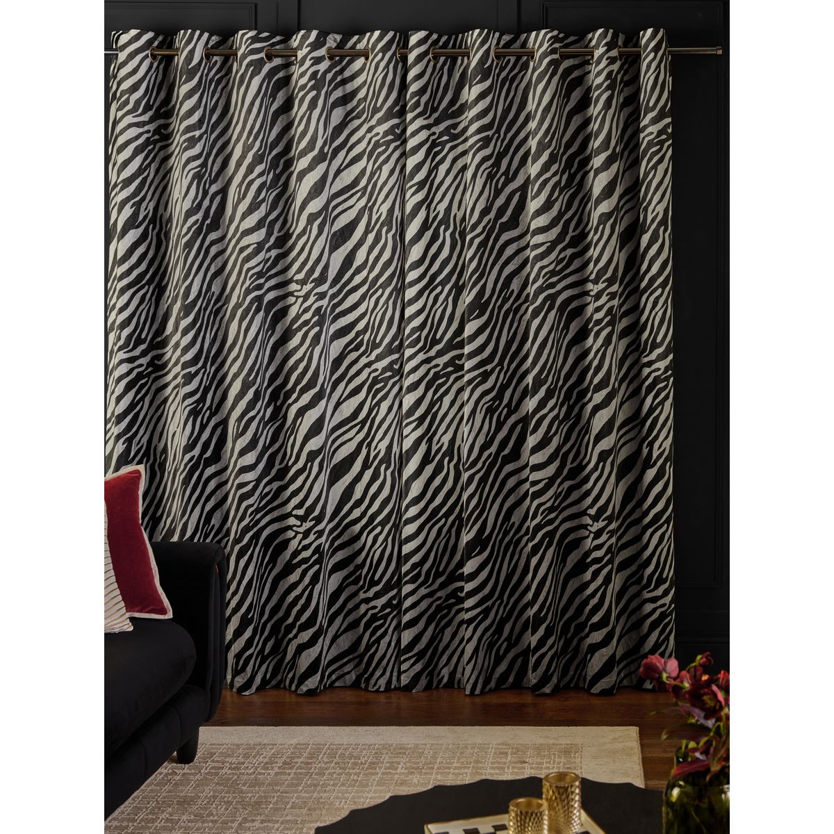 Rideaux en velours à œillets et imprimé zèbre noir/gris, NEXT