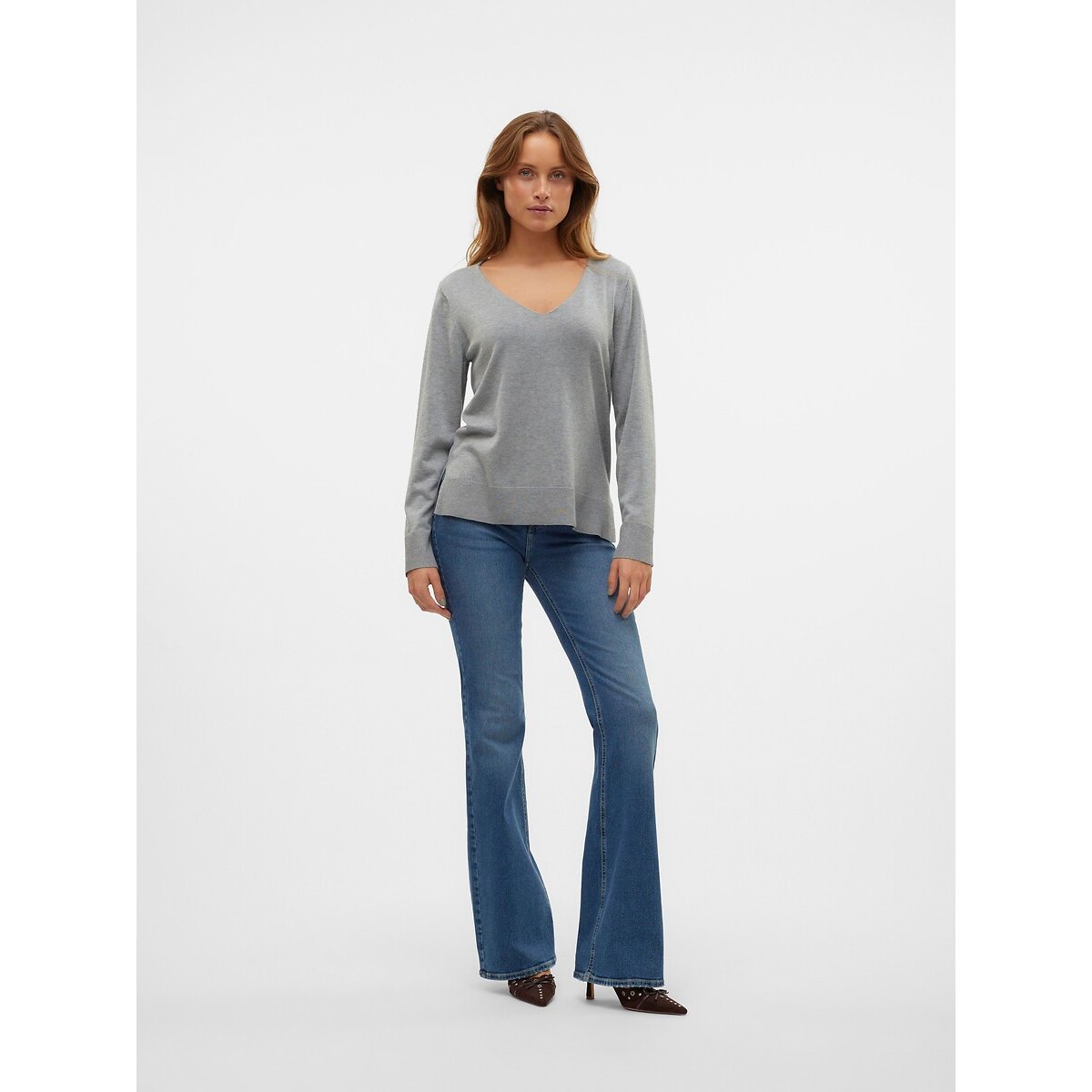 Pull en fine maille, col V gris, VERO MODA