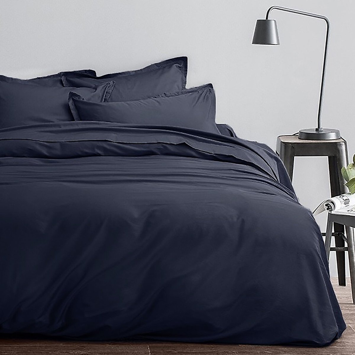 Drap housse satin de coton bonnet 30 cm uni, Sati indigo, C DESIGN HOME TEXTILE