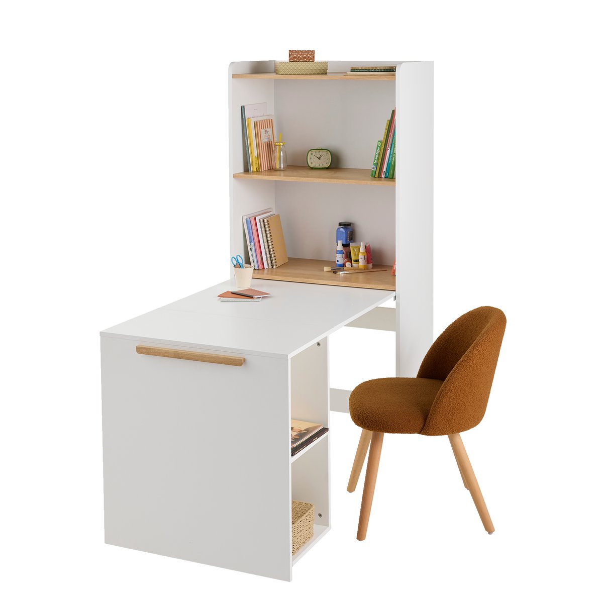 Bibliothèque avec bureau intégré Modulo blanc, VERTBAUDET