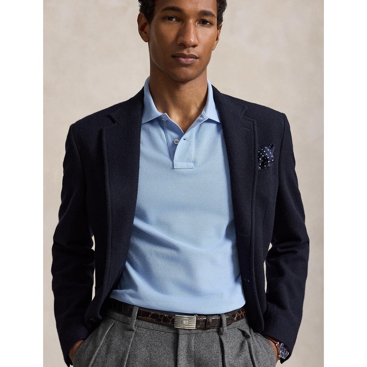 Cotton Pique Polo Shirt in Custom Slim Fit chambray blue , POLO RALPH LAUREN