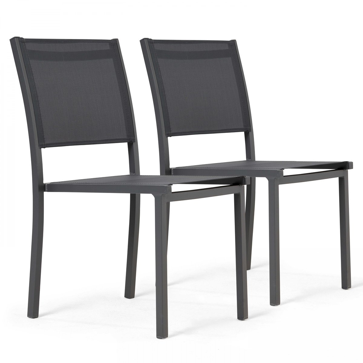 Lot de 2 chaises d'extérieur en aluminium et textilène, NICE gris, OVIALA