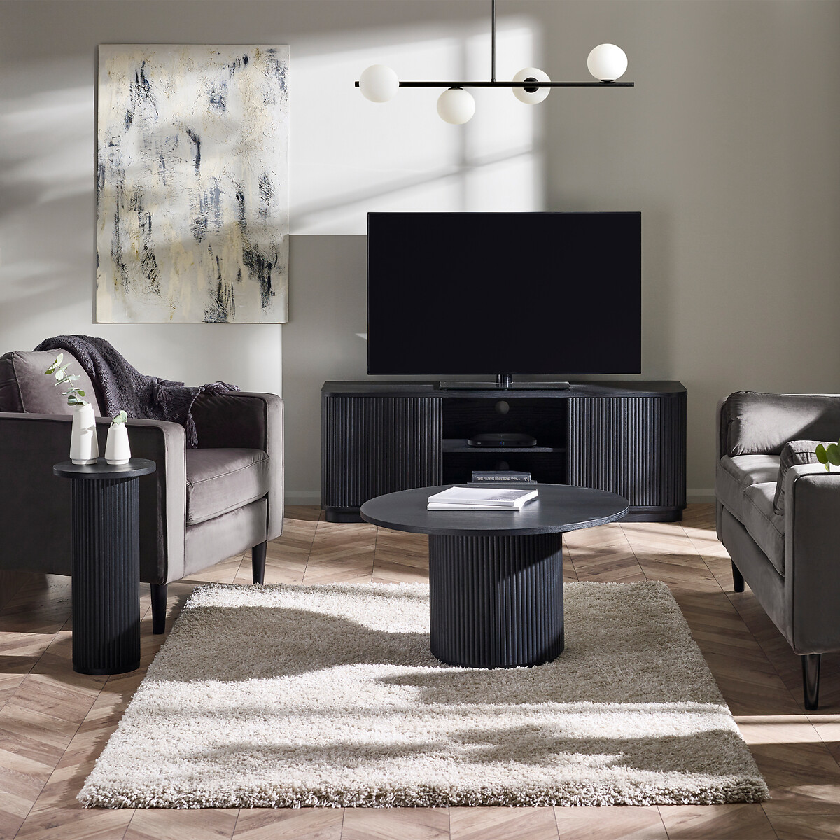 Lucien Fluted Wood TV Unit black, SO'HOME
