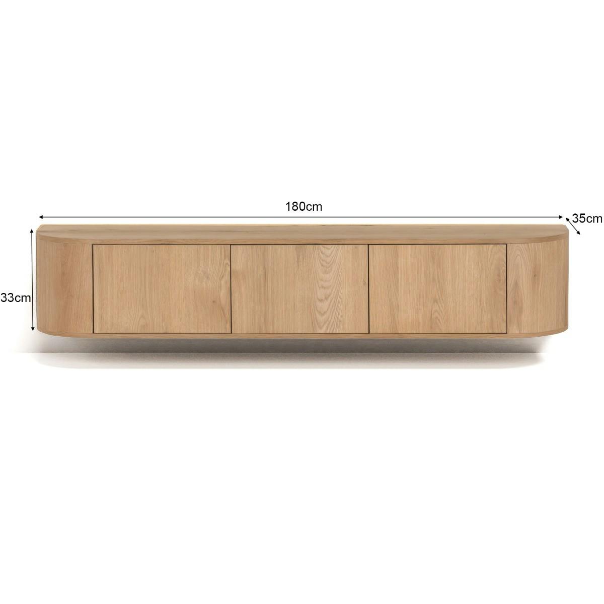 Meuble TV mural 180 cm, 3 portes LOREN bois clair, PIER IMPORT